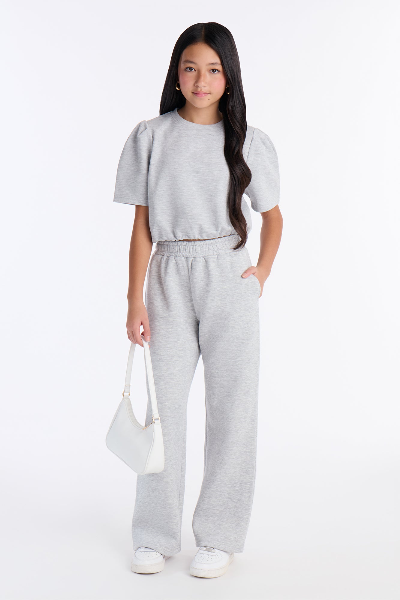 Mini Audrey Fleece Pant Set - Heather Grey