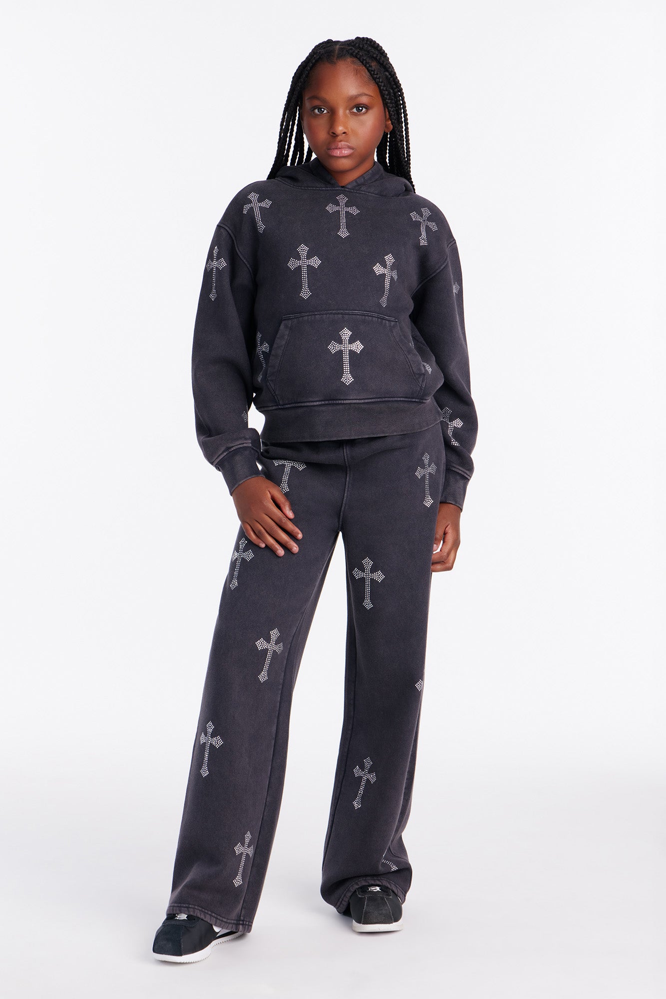 Mini Sunday Rhinestone Washed Wide Leg Pant - Black Wash