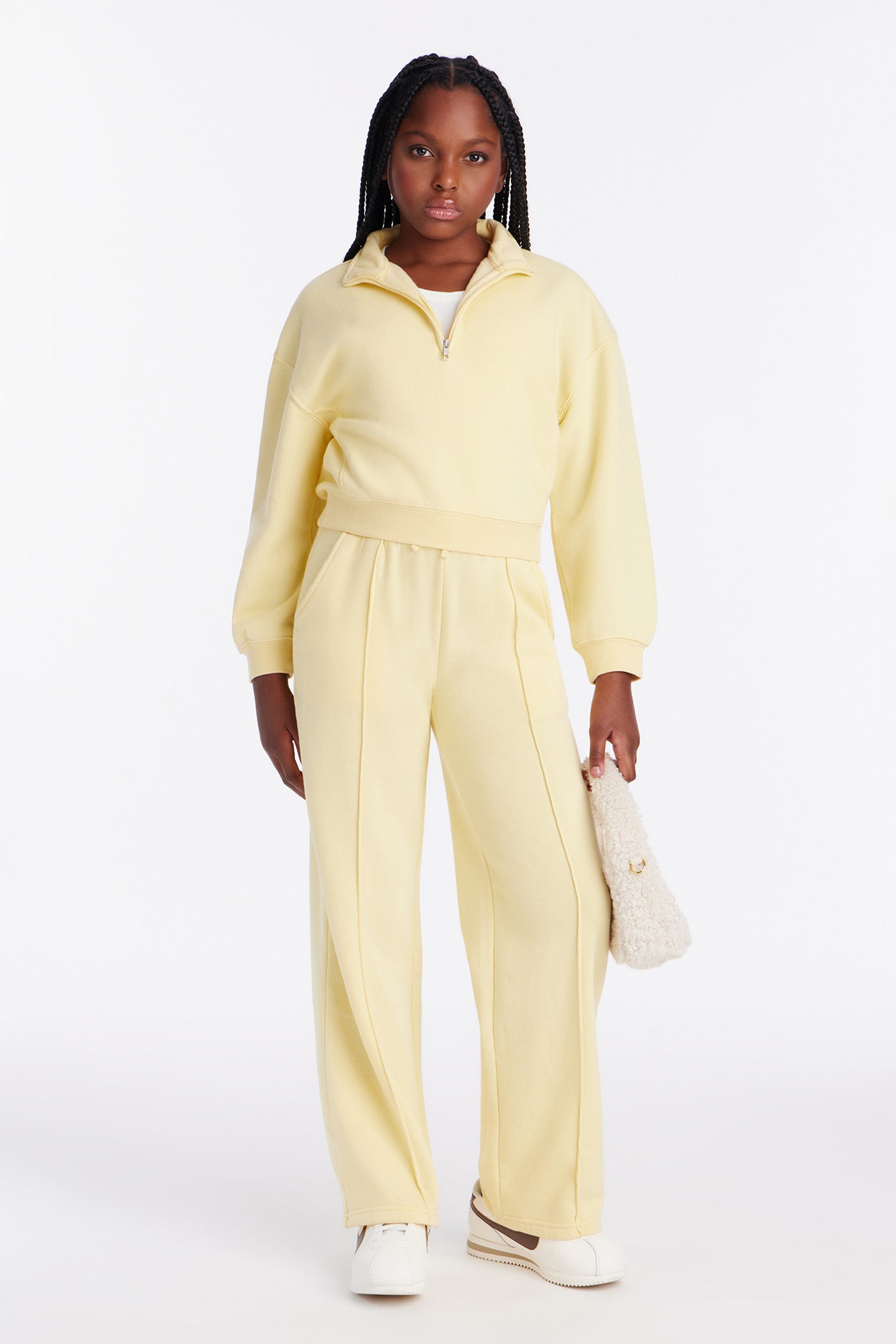 Mini Lazy Days Washed Fleece Pant Set - Butter Yellow