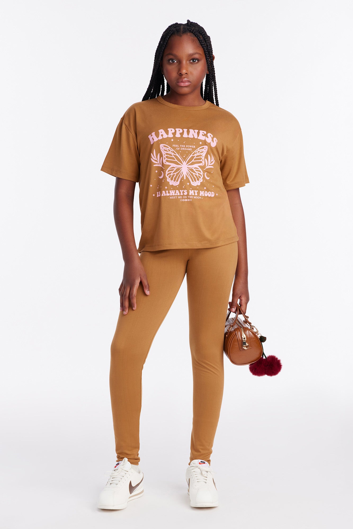 Mini Happiness Is Always My Mood Legging Set - Mocha