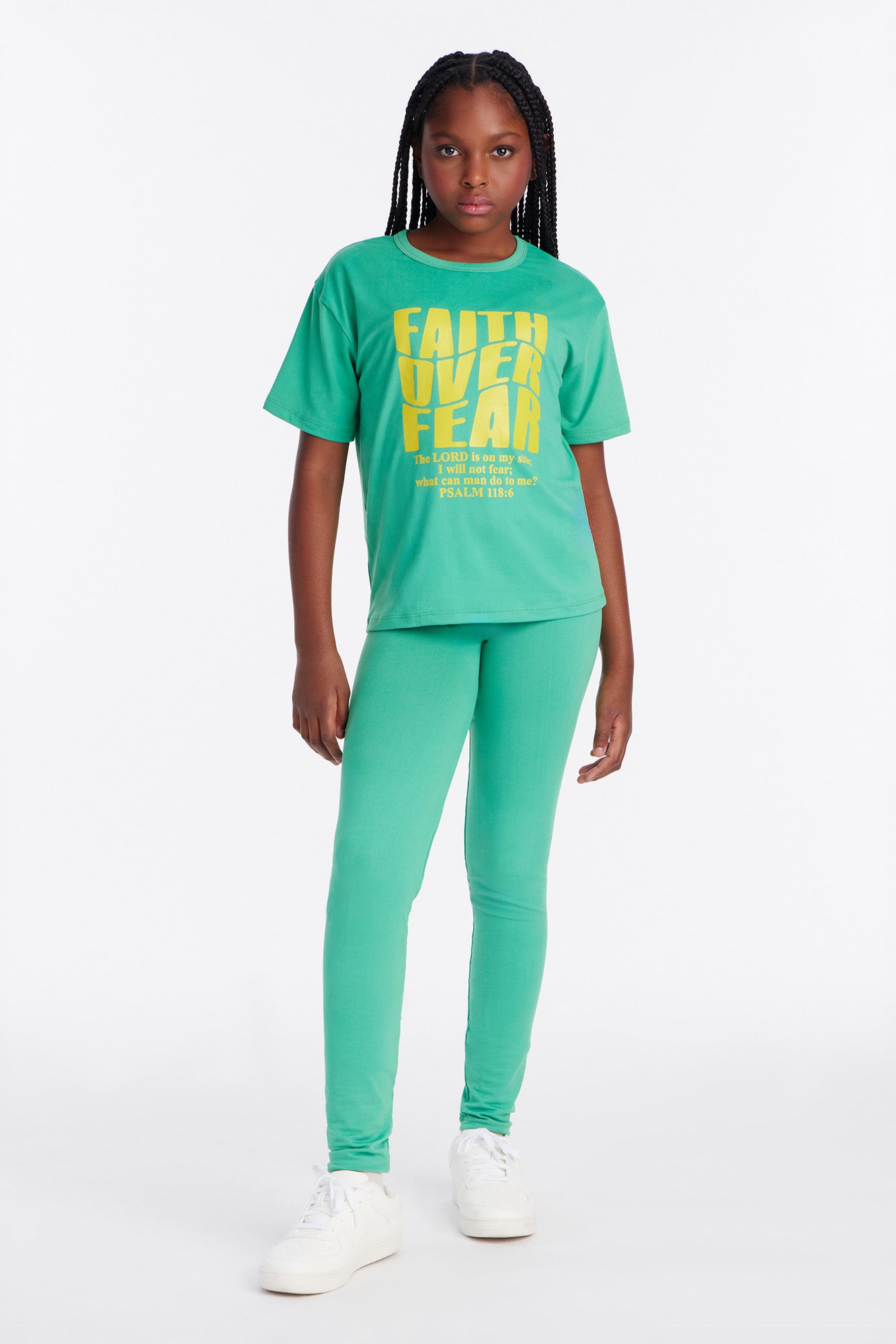 Mini Faith Over Fear Script Legging Set - Kelly Green