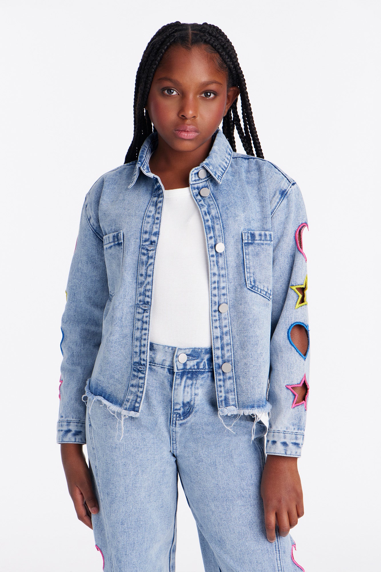 Mini Lovely Star Denim Shacket - Light Wash