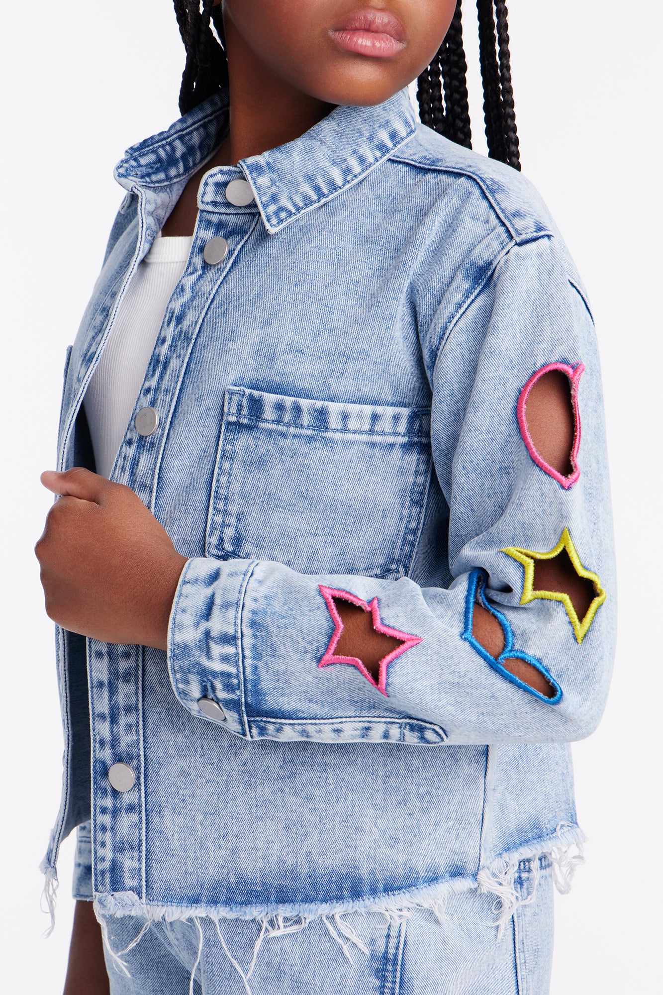 Mini Lovely Star Denim Shacket - Light Wash
