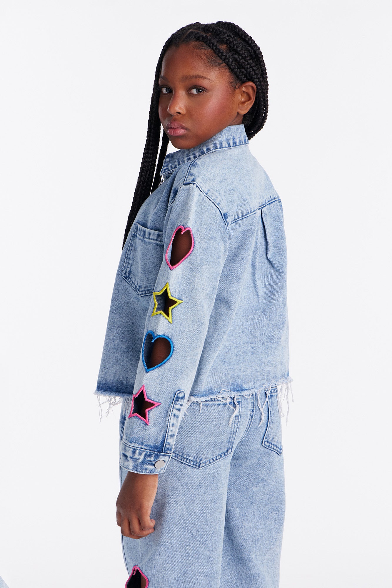 Mini Lovely Star Denim Shacket - Light Wash