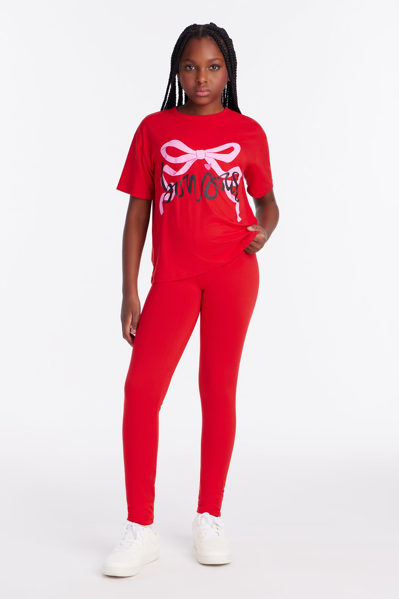 Mini Bonjour Bows Legging Set - Red