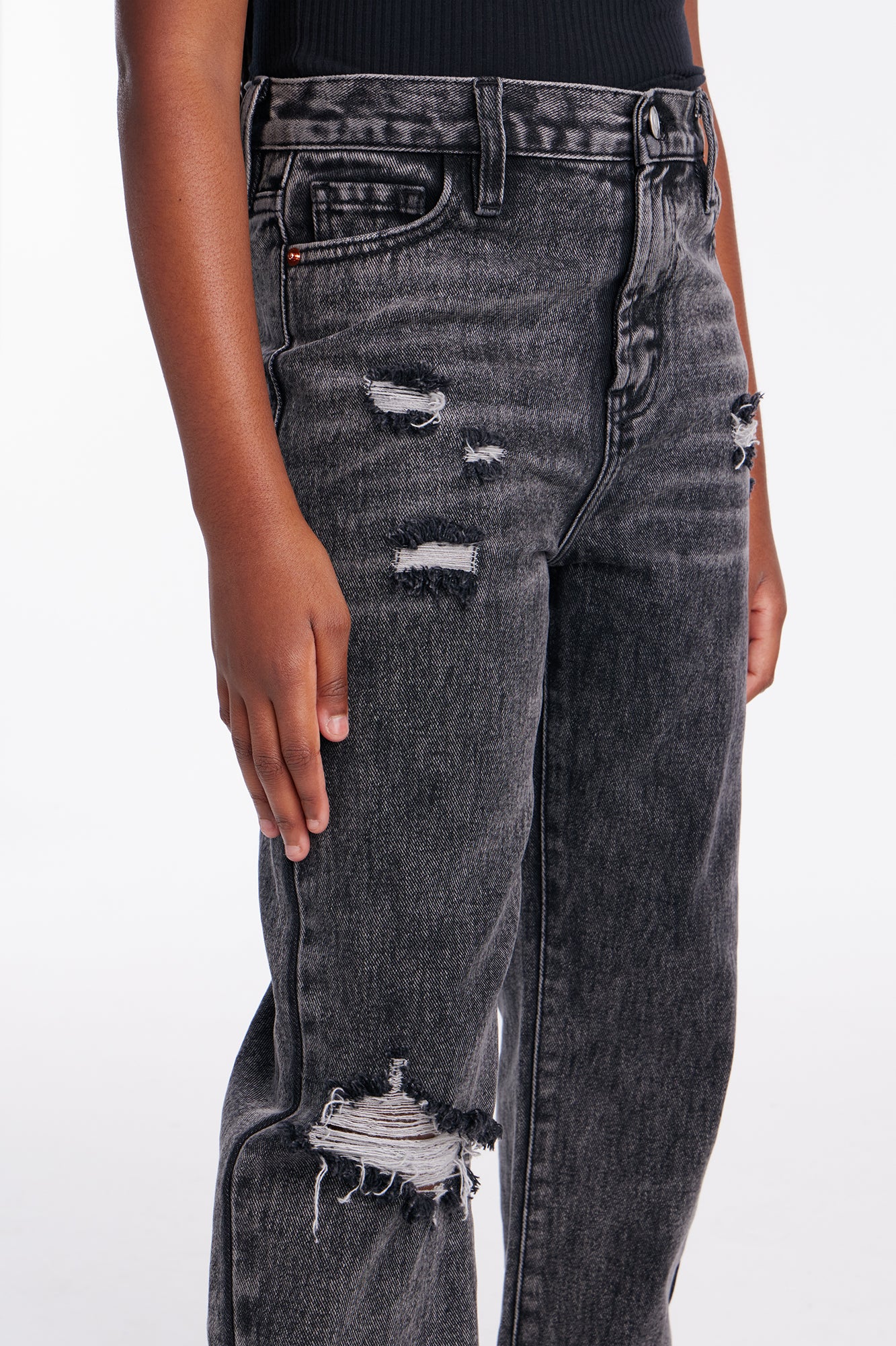 Mini Topanga 90's Ripped Straight Leg Jeans - Black Wash