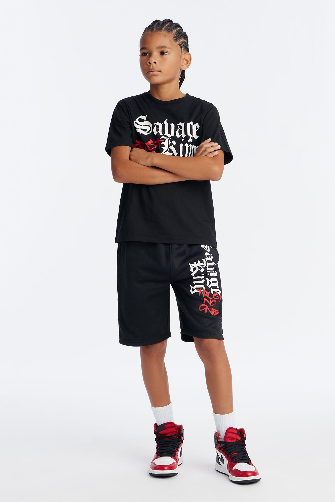 Mini The Most Savage King Fleece Short Set - Black