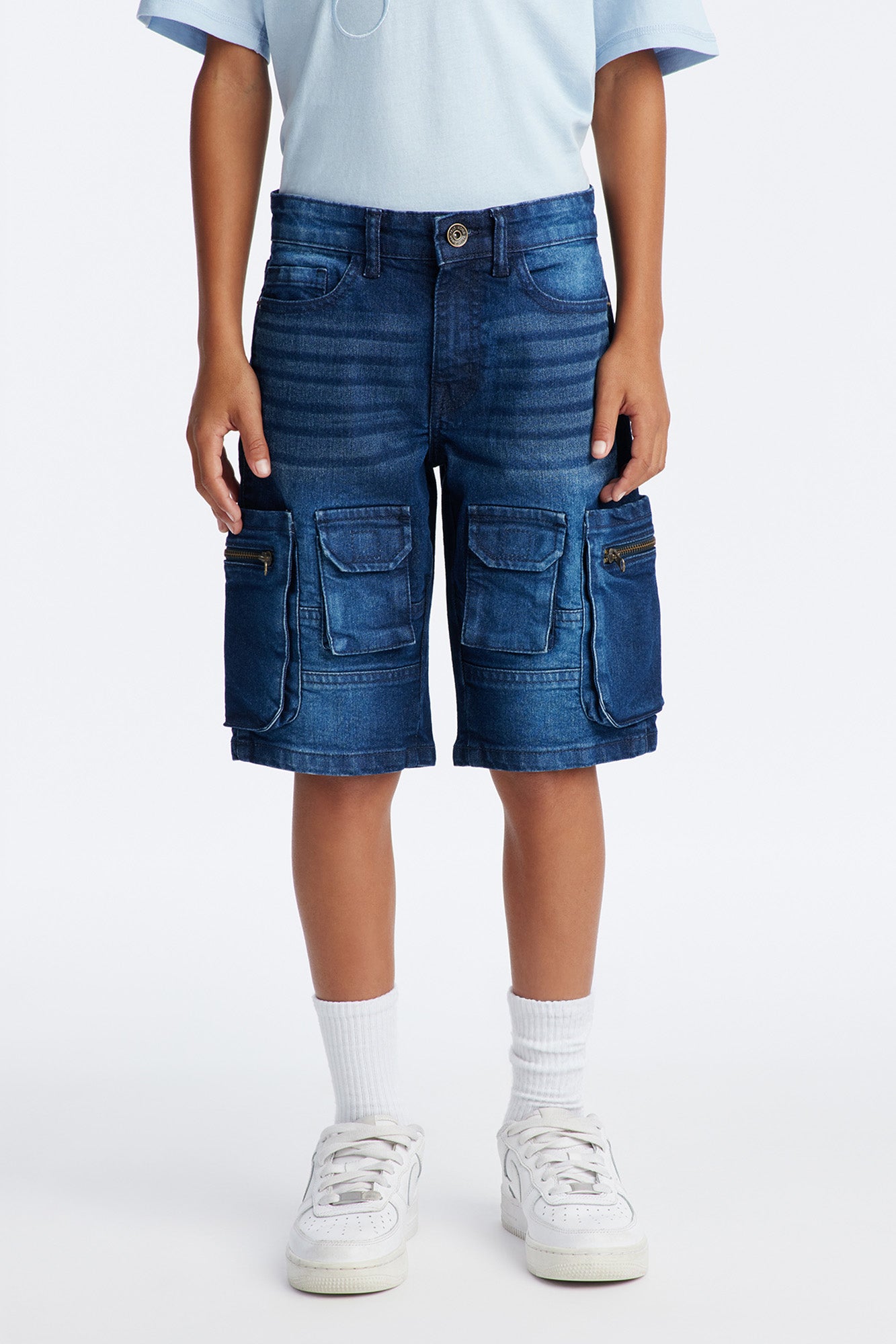 Mini Going Places Cargo Denim Shorts - Indigo