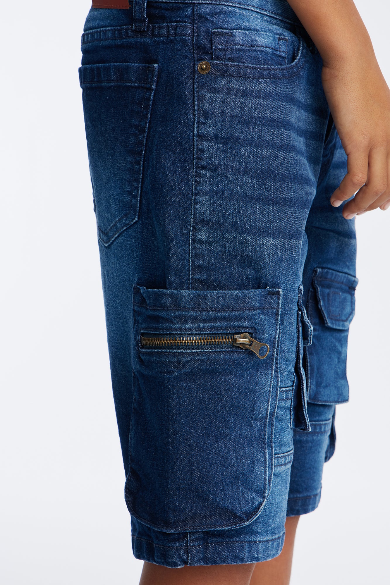 Mini Going Places Cargo Denim Shorts - Indigo