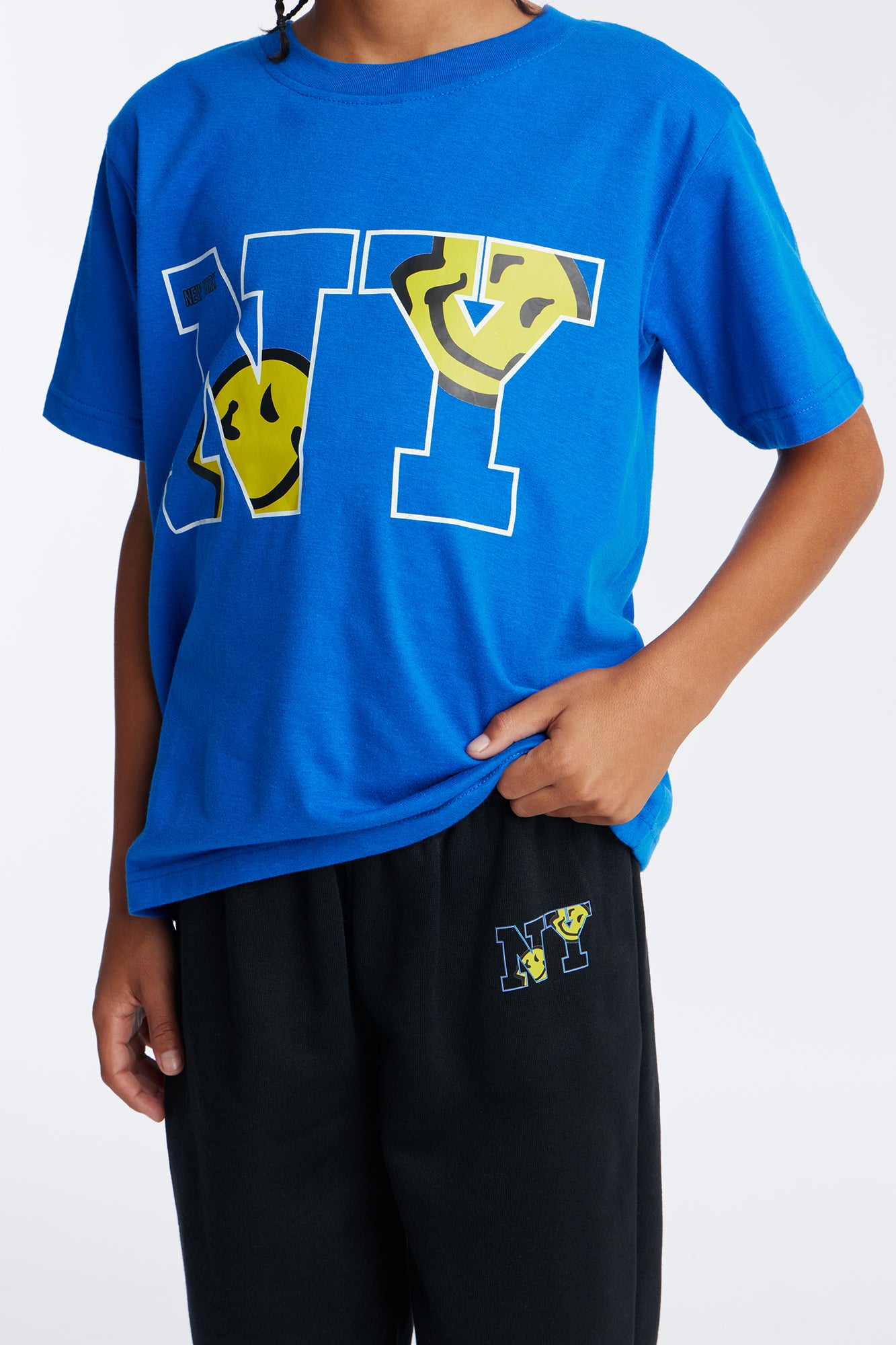 Mini NY Smiles Jogger Pant Set - Blue/Black