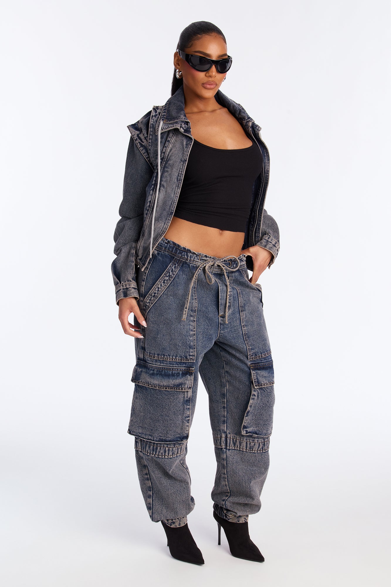 Get To You Cargo Jogger Jeans - Acid Wash Blue