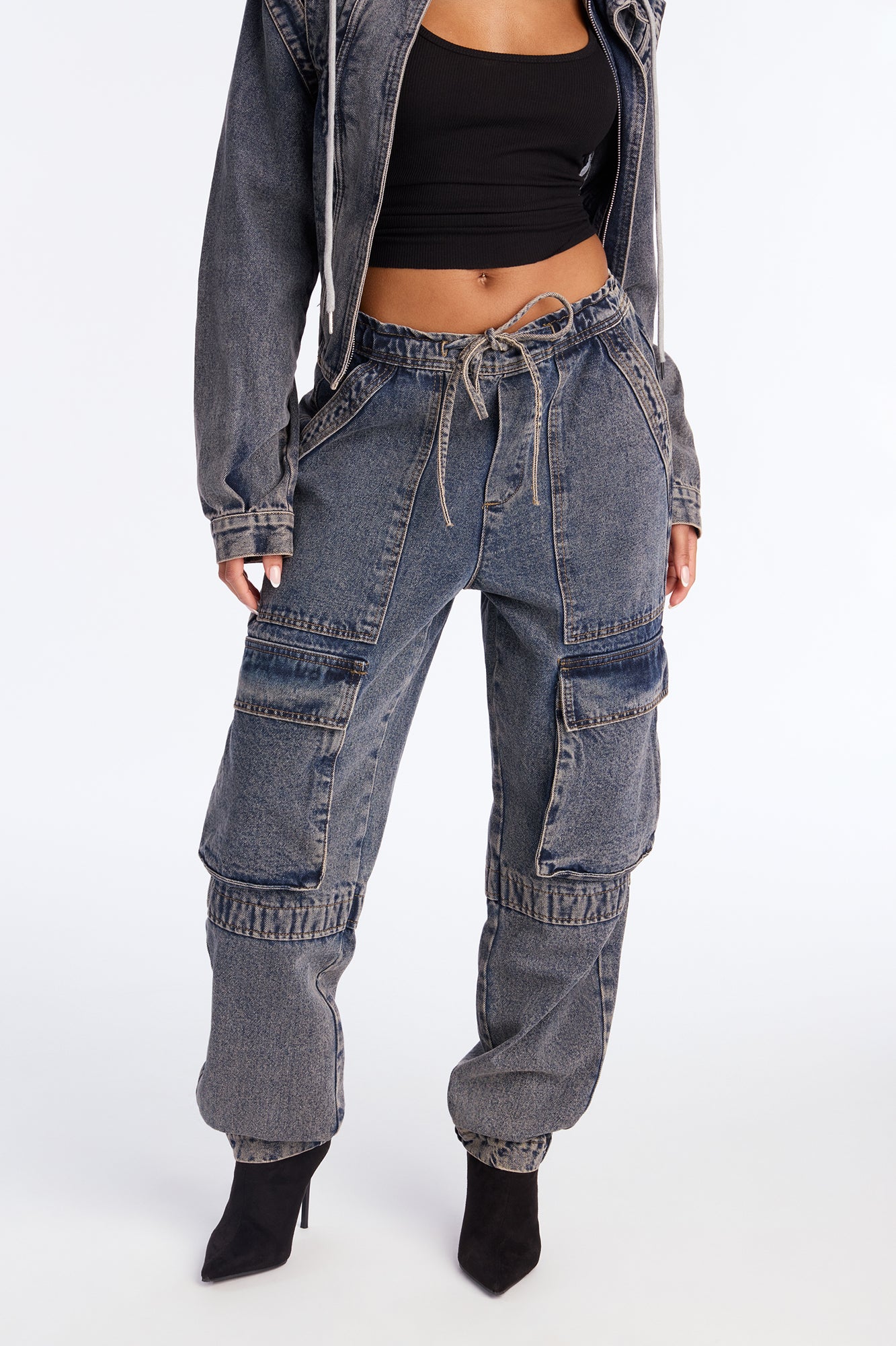Get To You Cargo Jogger Jeans - Acid Wash Blue