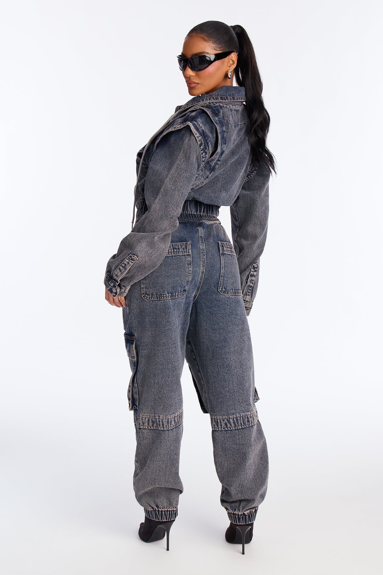Get To You Cargo Jogger Jeans - Acid Wash Blue