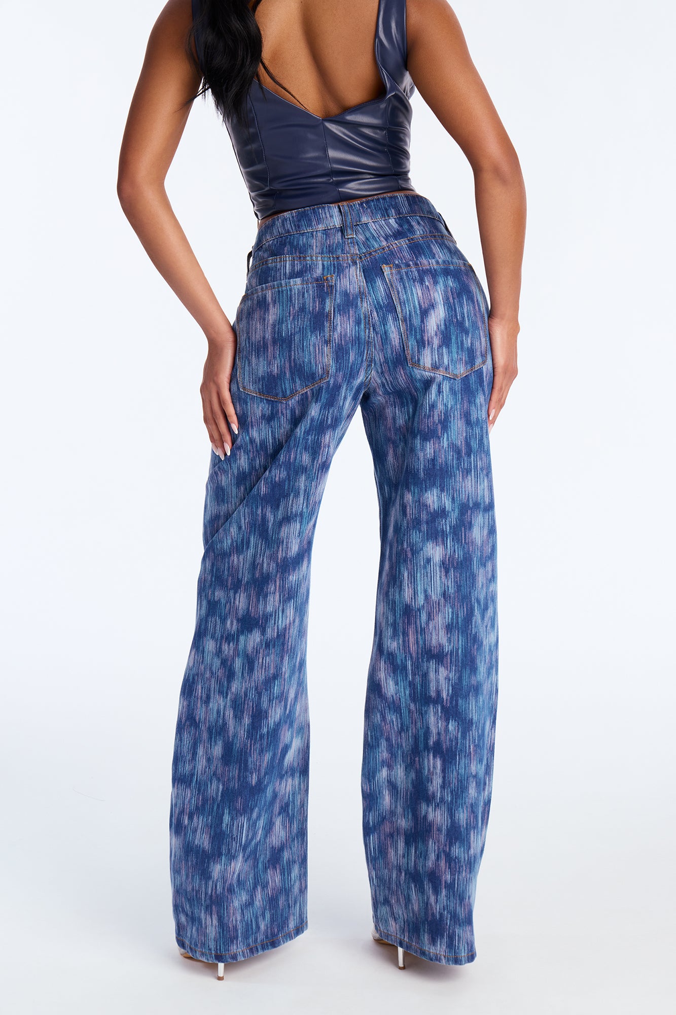 Moodwash Printed Wide Leg Jeans - Medium Wash