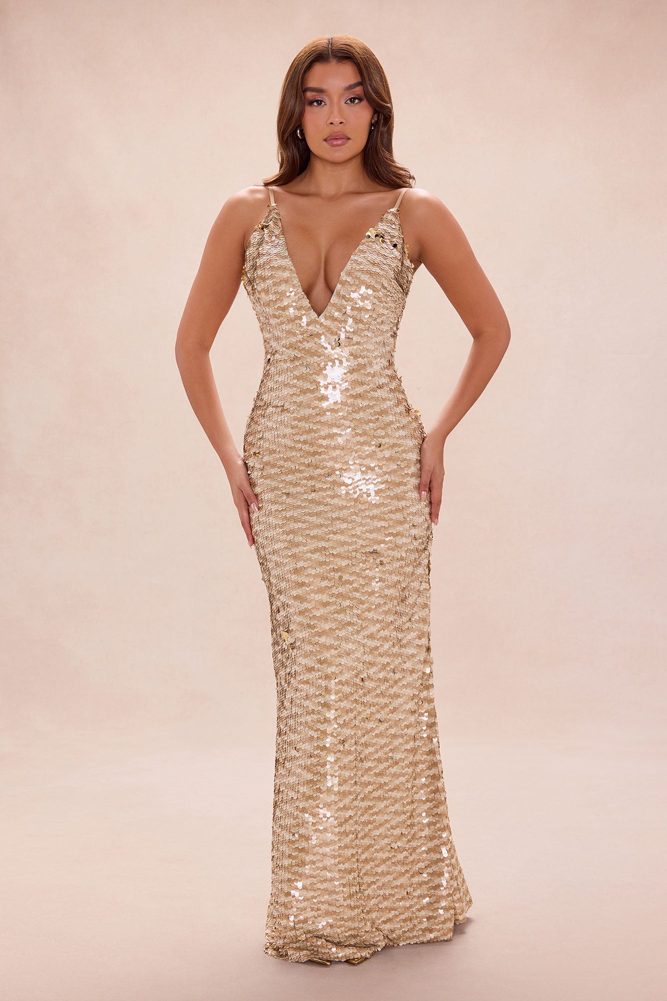 I Am The Prize Sequin Maxi Dress - Gold