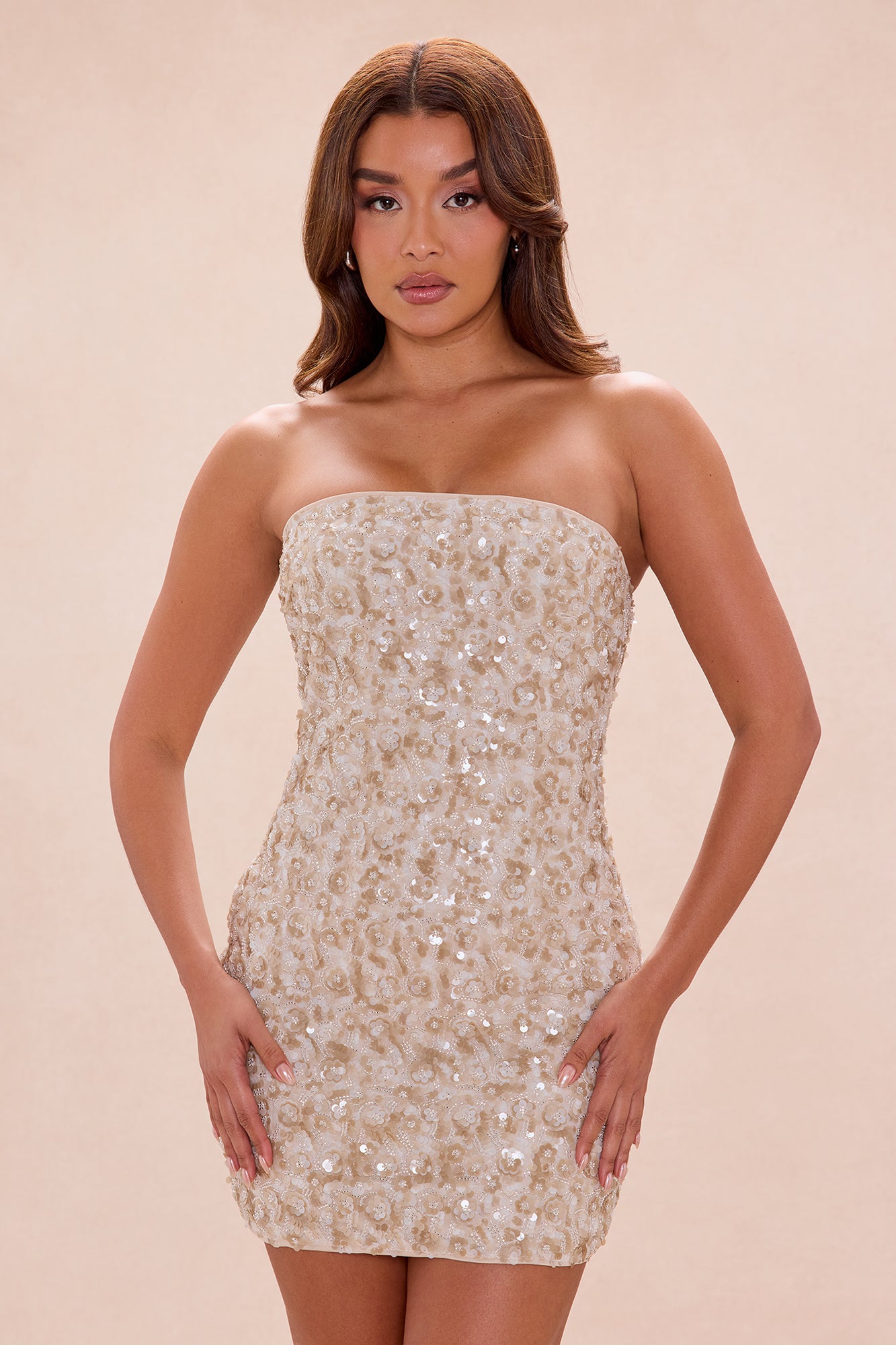 Hollie 2 Piece Sequin Mini Dress Set - Taupe
