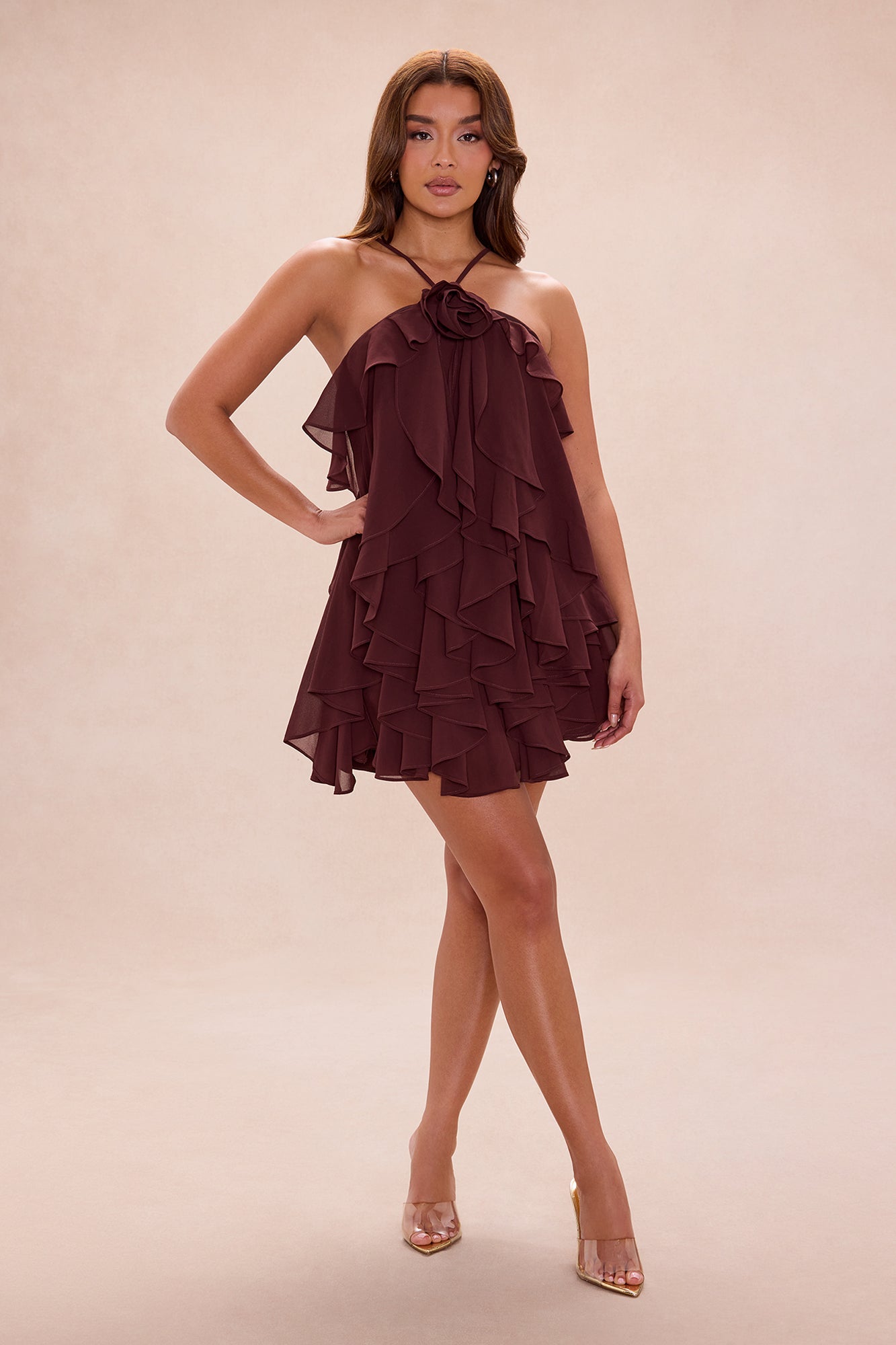 Free As Can Be Ruffle Mini Dress - Chocolate