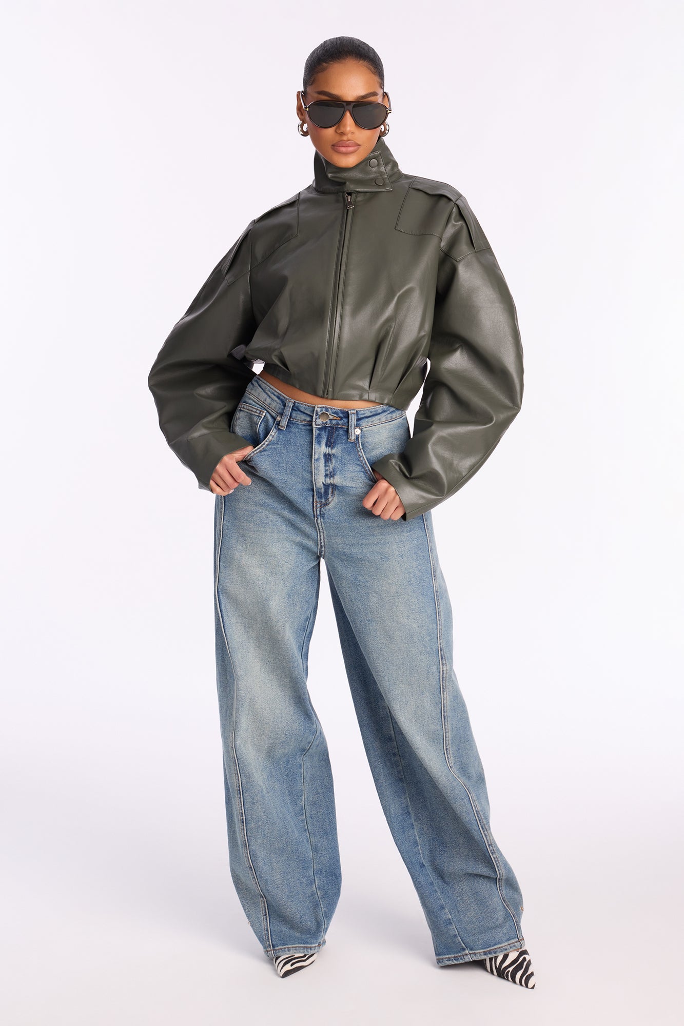 Lexy Ankle Snap Baggy Jeans - Medium Wash