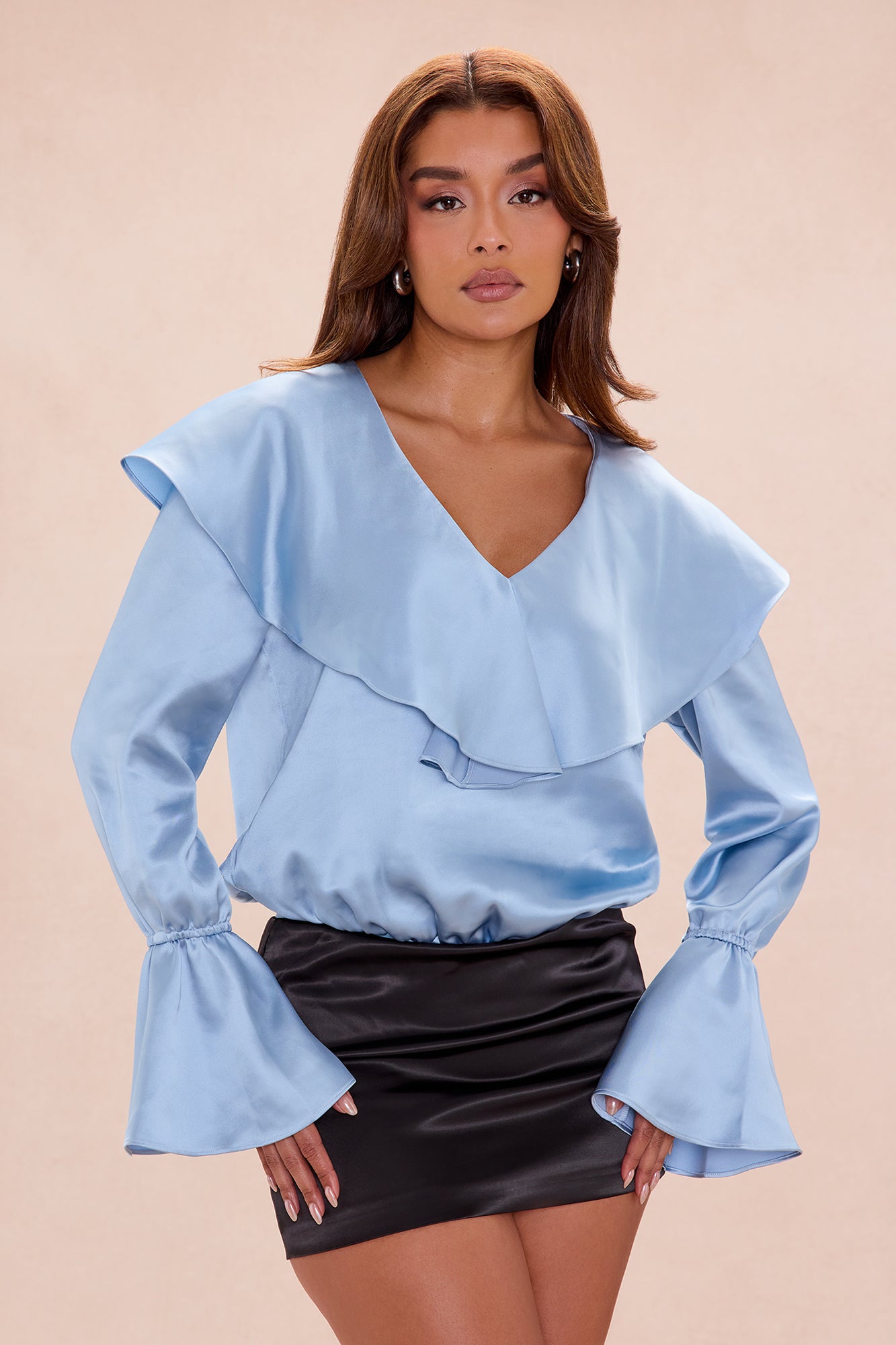 Keep It Cool Satin Bodysuit - Dusty Blue