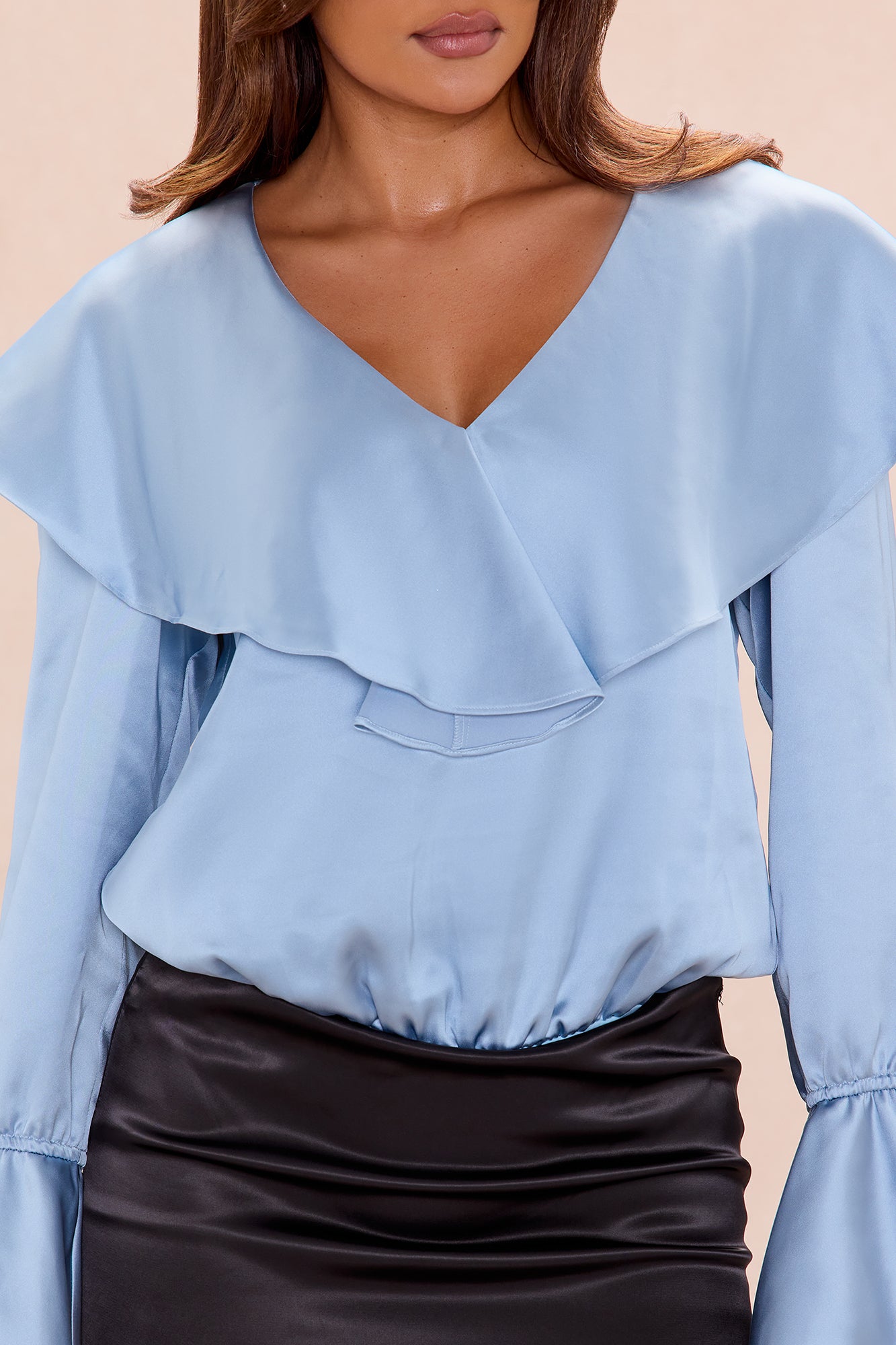 Keep It Cool Satin Bodysuit - Dusty Blue