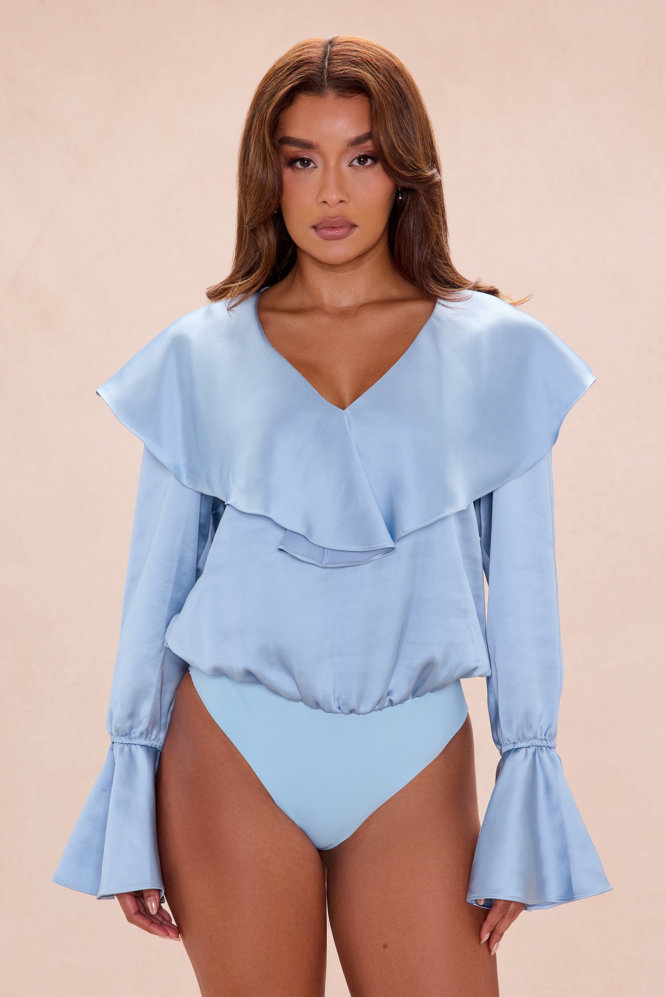 Keep It Cool Satin Bodysuit - Dusty Blue