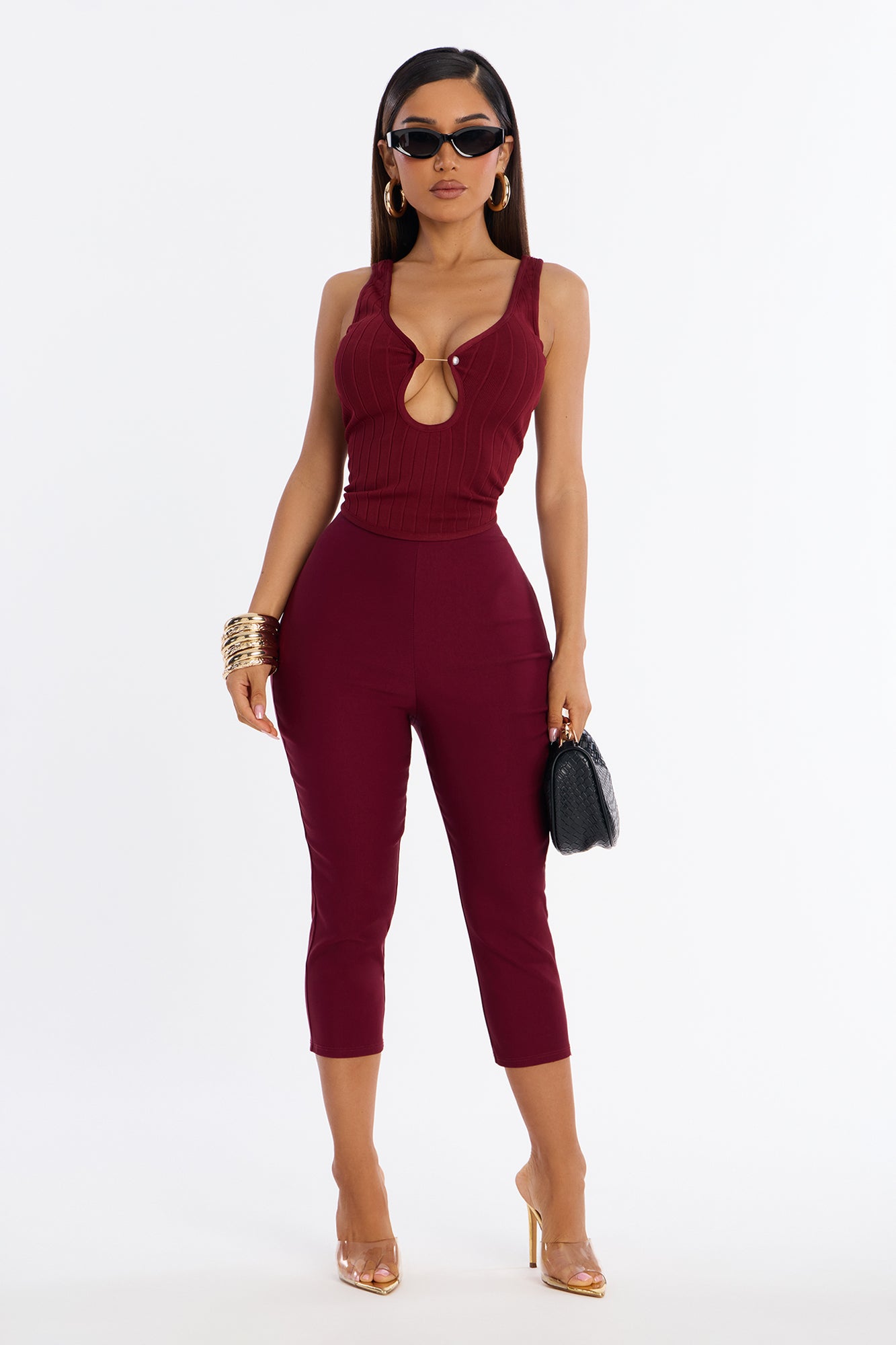 Miley Cut Out Bandage Top - Burgundy