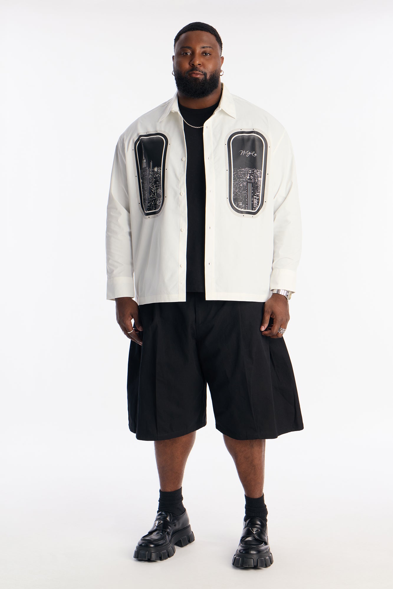 Skyline Views Button Up Shirt - White