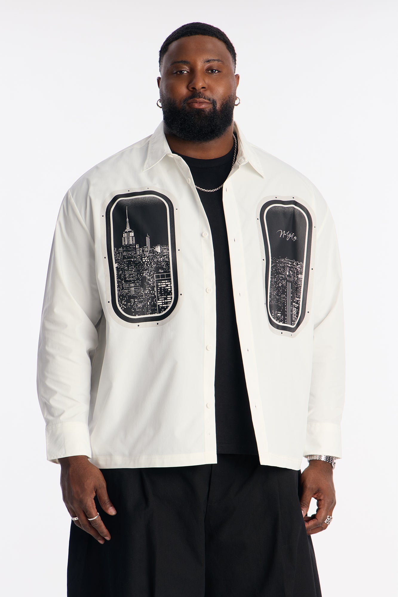 Skyline Views Button Up Shirt - White