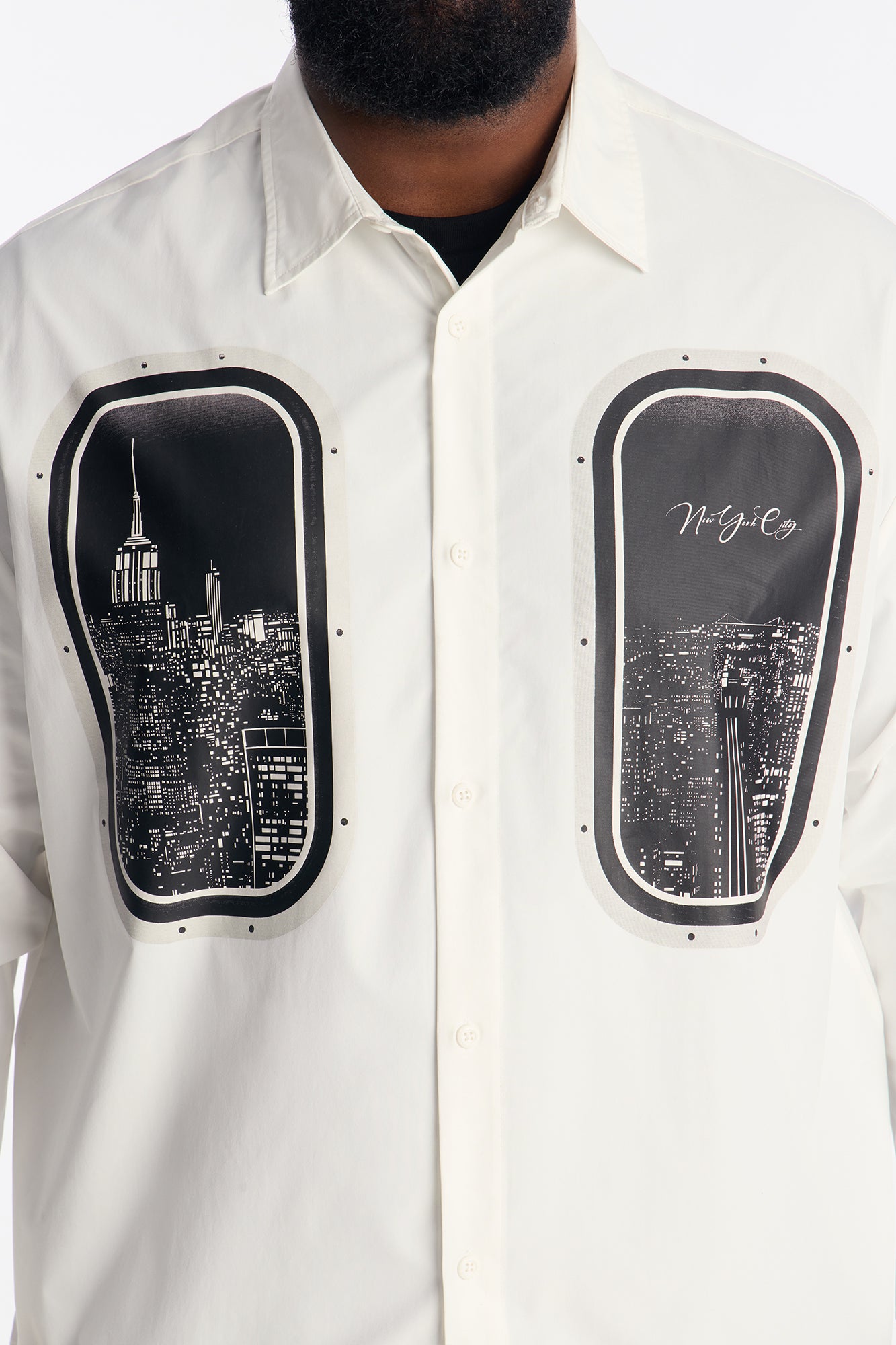 Skyline Views Button Up Shirt - White