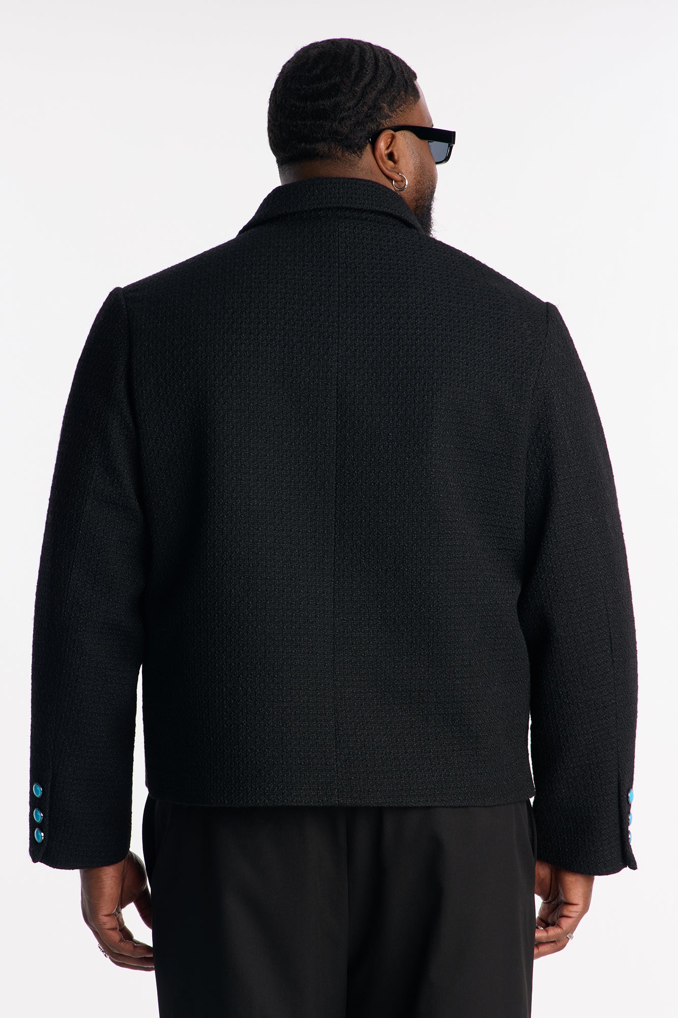 Cropped Tweed Bright Etoile Button Up Jacket - Black