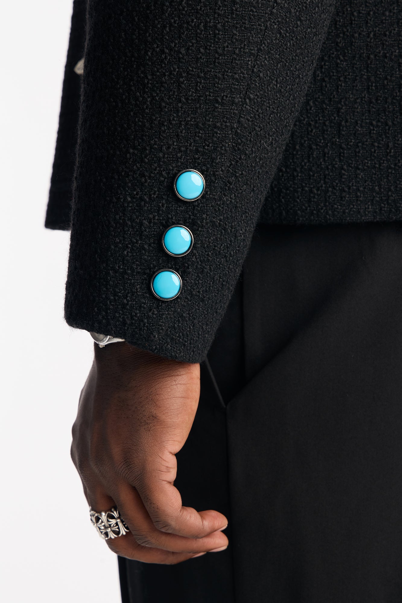 Cropped Tweed Bright Etoile Button Up Jacket - Black