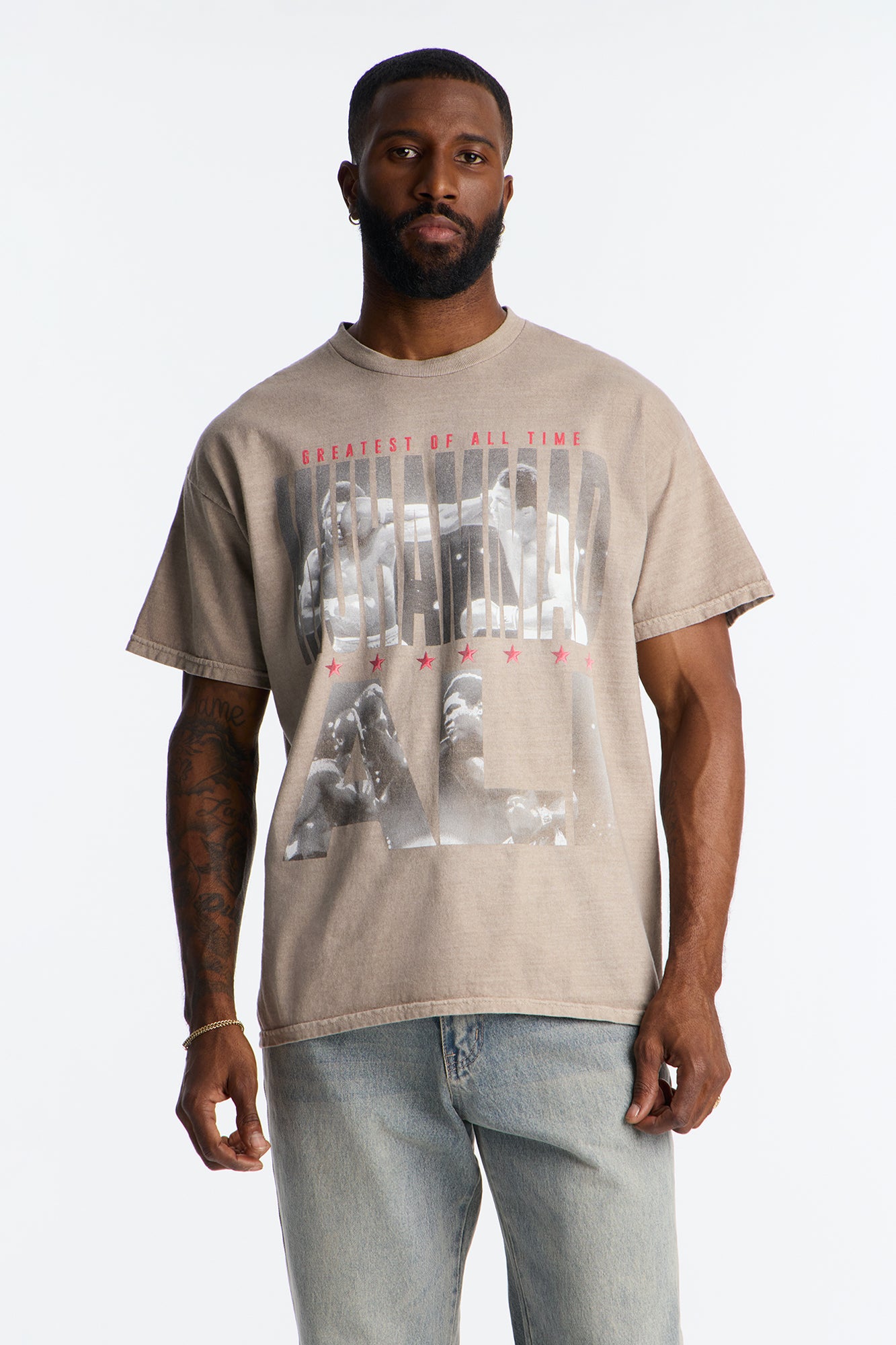 Oversized Muhammad Ali GOAT Short Sleeve Tee - Taupe