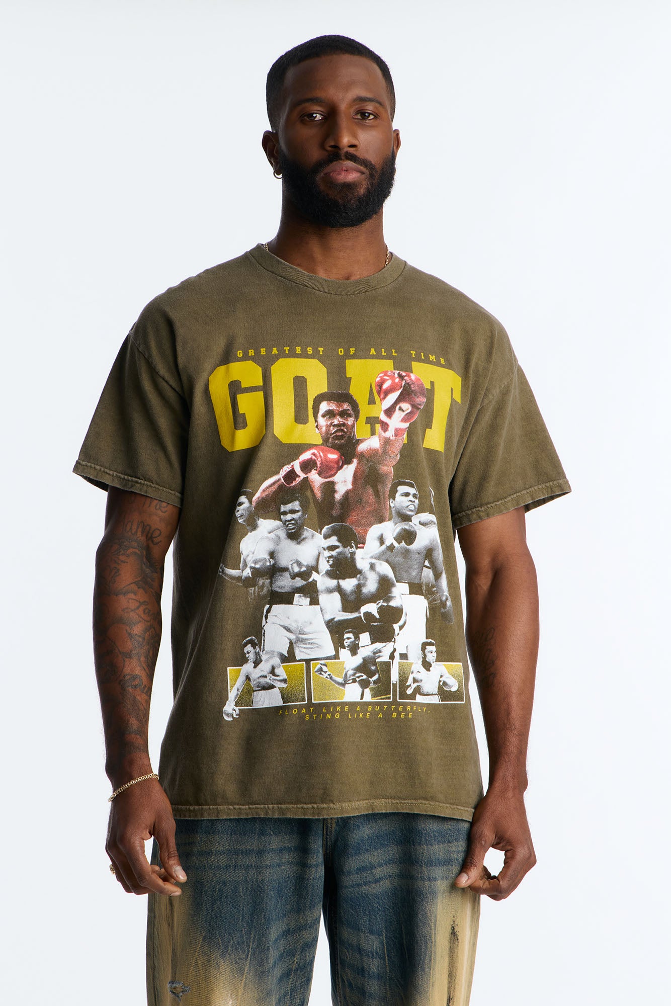 Oversized Muhammad Ali Greatest Of All Time Short Sleeve Tee - Olive