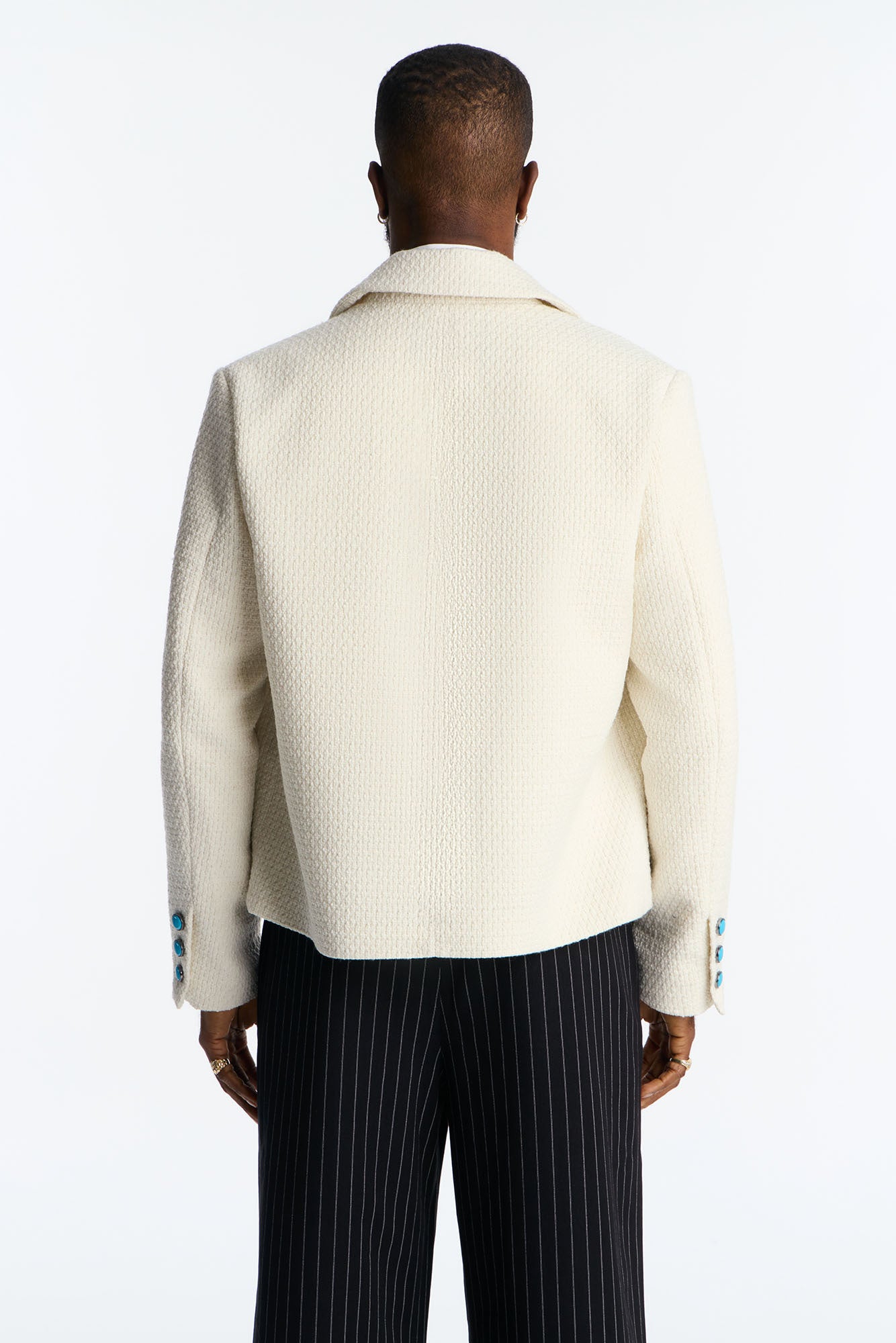 Cropped Tweed Bright Etoile Button Up Jacket - Off White