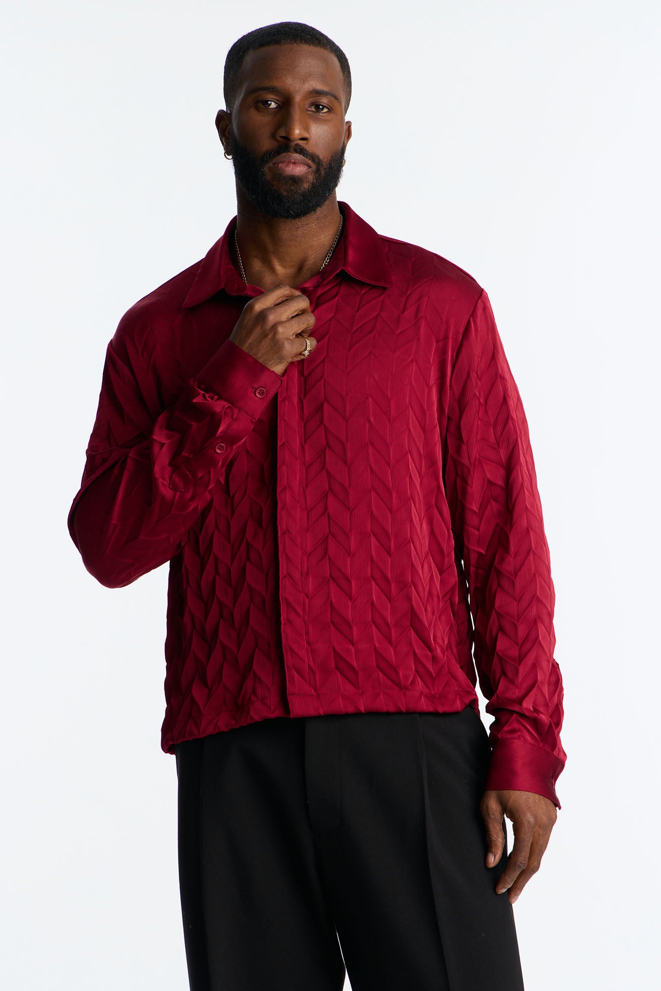 Prism Weave Button Up Shirt - Burgundy