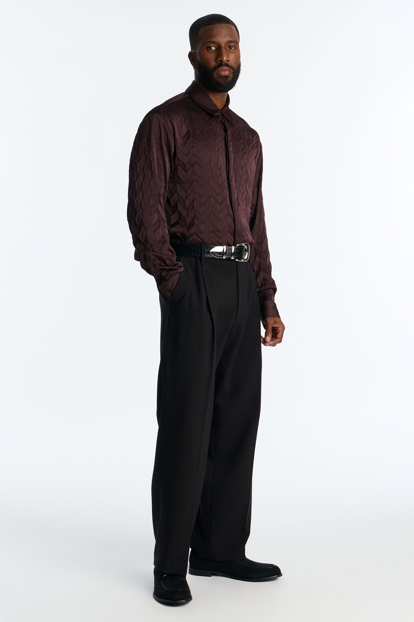 Prism Weave Button Up Shirt - Brown
