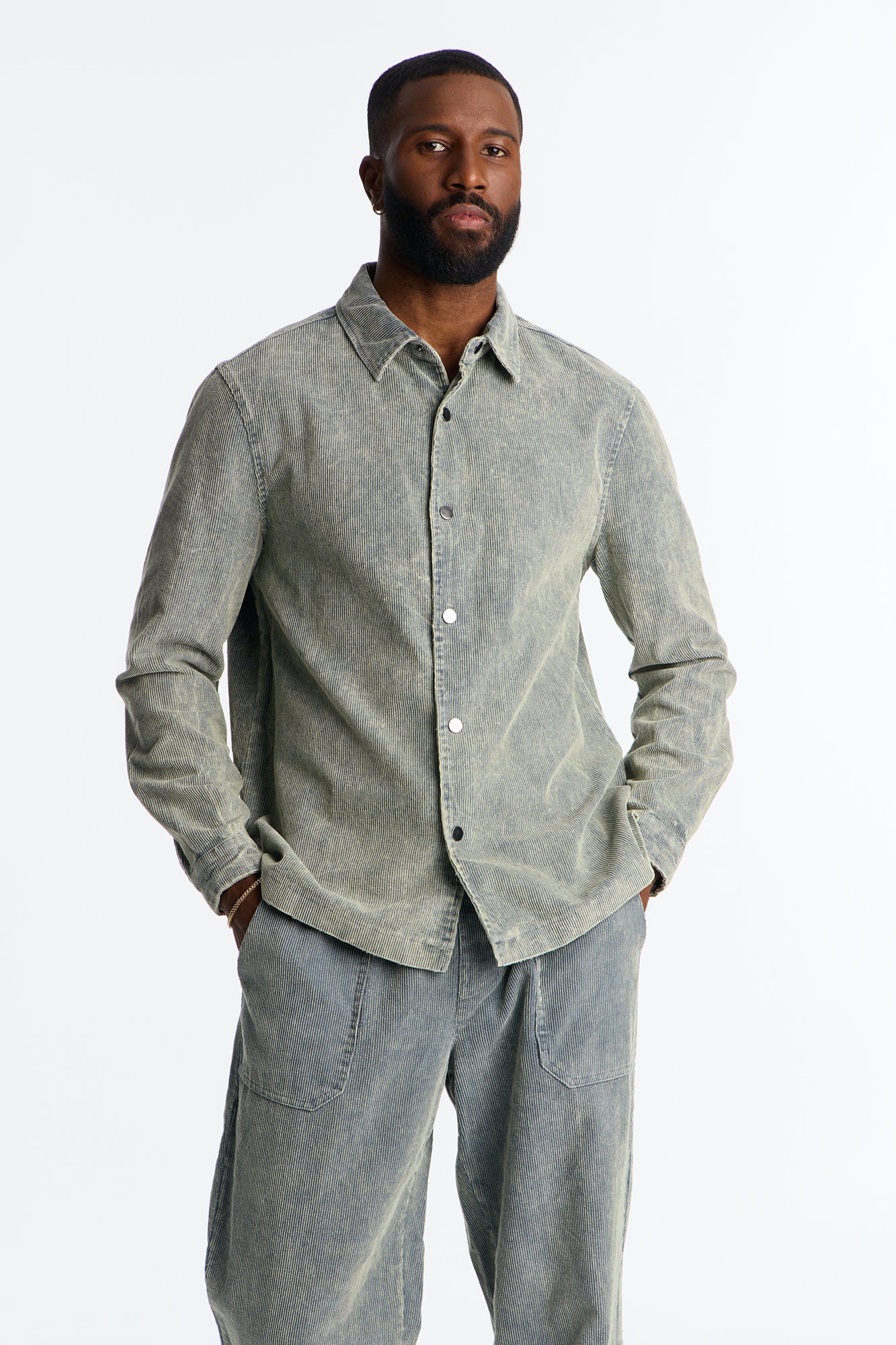 Chi Town Corduroy Button Up Shirt - Blue Wash