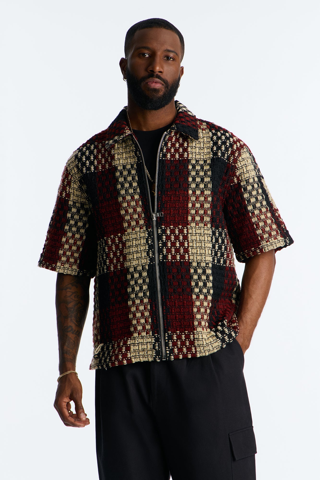 Beverly Tweed Zip Up Shirt - Brown