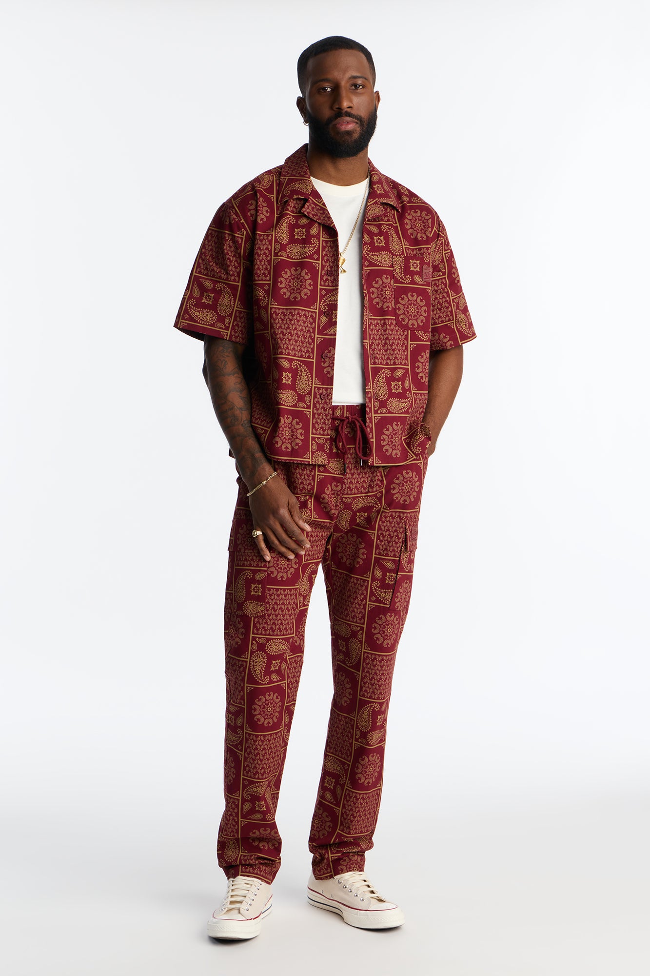 Slim Clinton Hill Mosaic Twill Cargo Pant - Burgundy