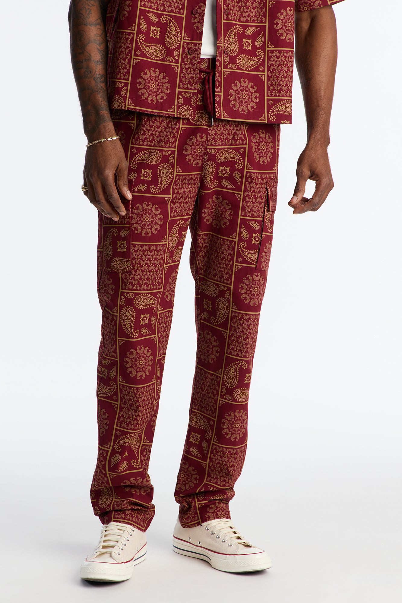 Slim Clinton Hill Mosaic Twill Cargo Pant - Burgundy