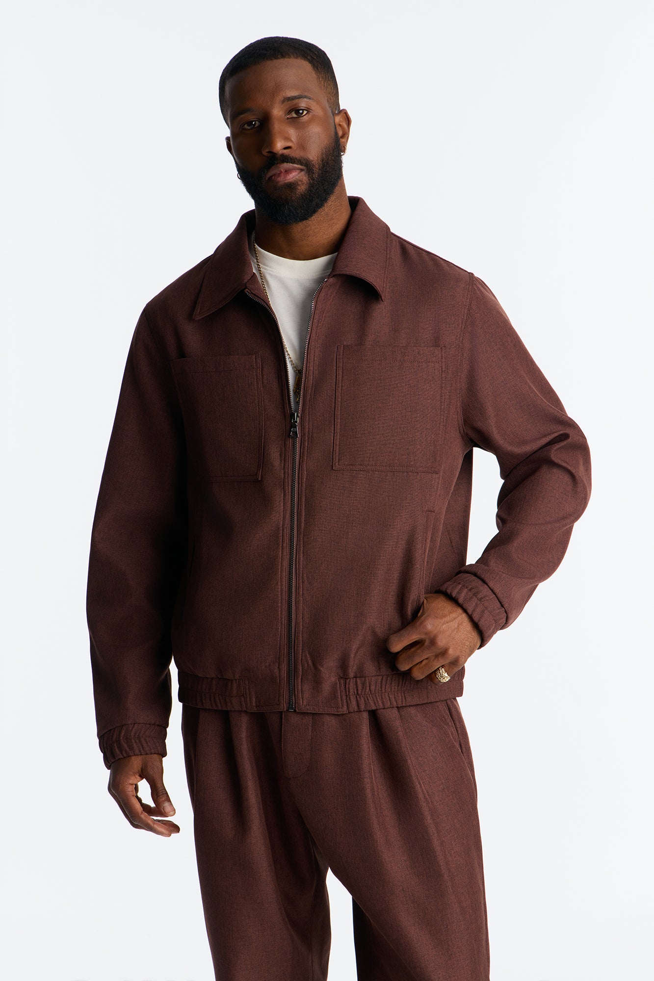 Relaxed Zip Tone Jacket - Brown