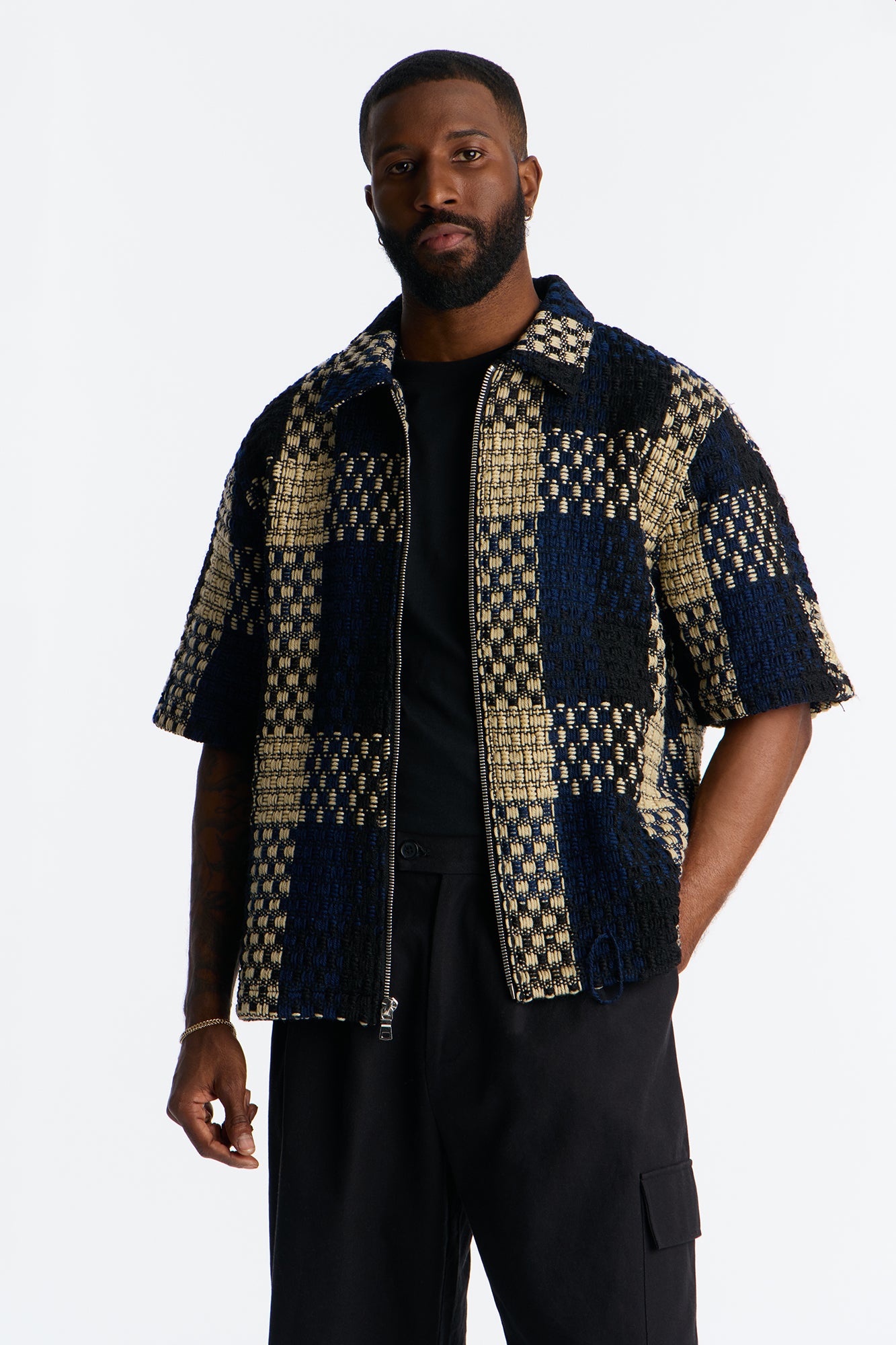 Beverly Tweed Zip Up Shirt - Navy