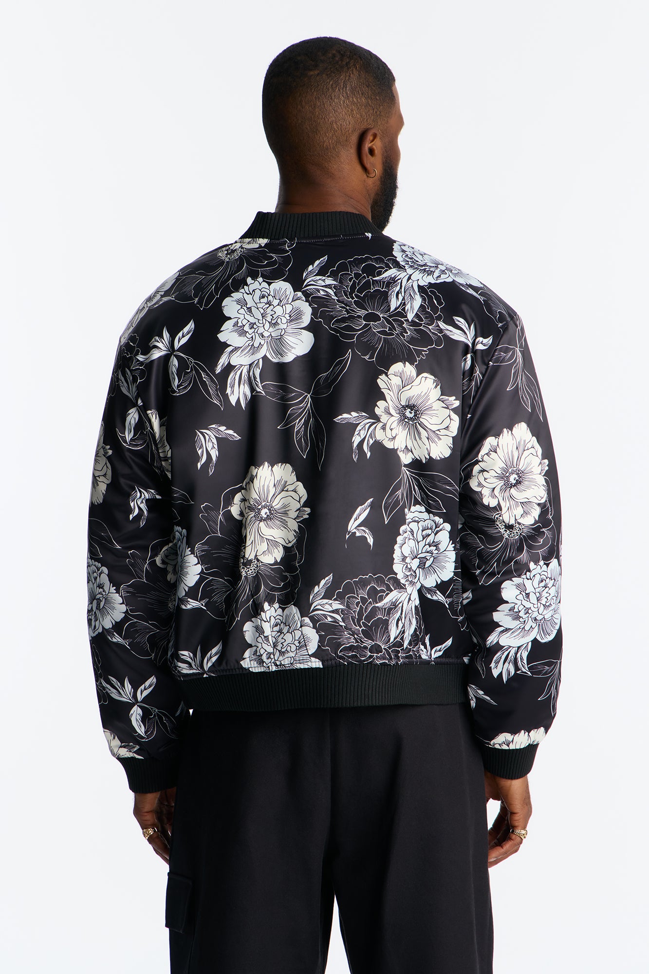 In Bloom Printed Bomber Jacket - Black