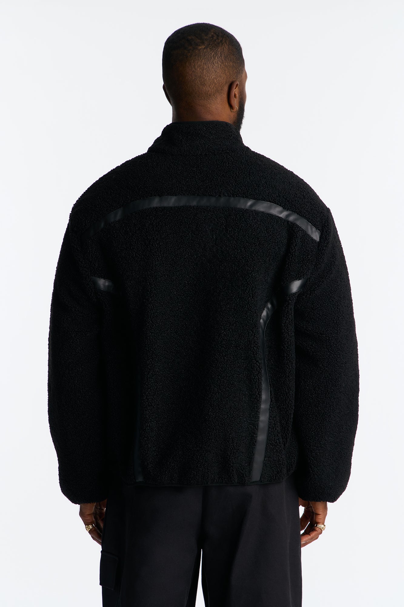 Oversized Sherpa Faux Leather Paneled Jacket - Black