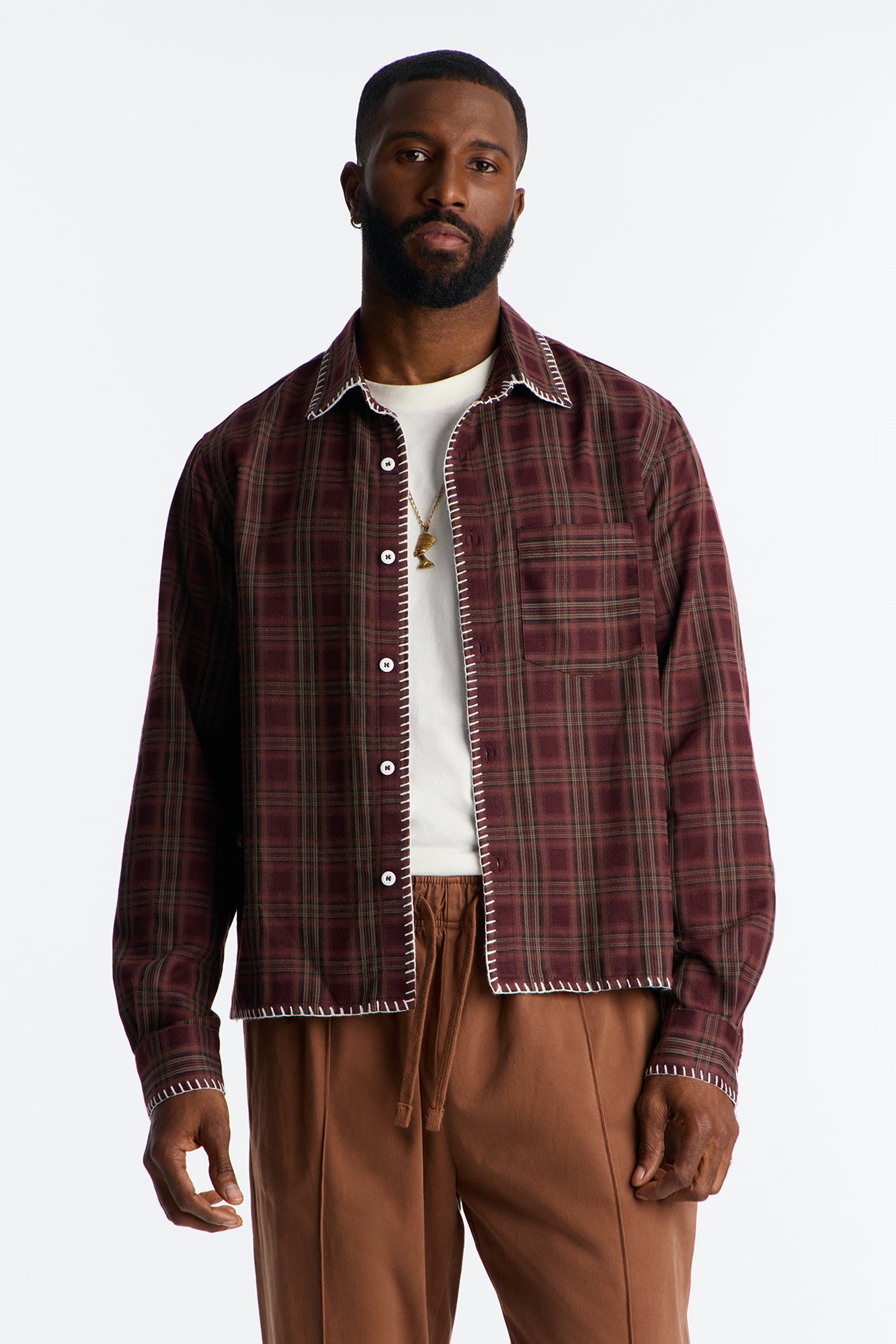 Sand Canyon Stitch Flannel - Burgundy/combo