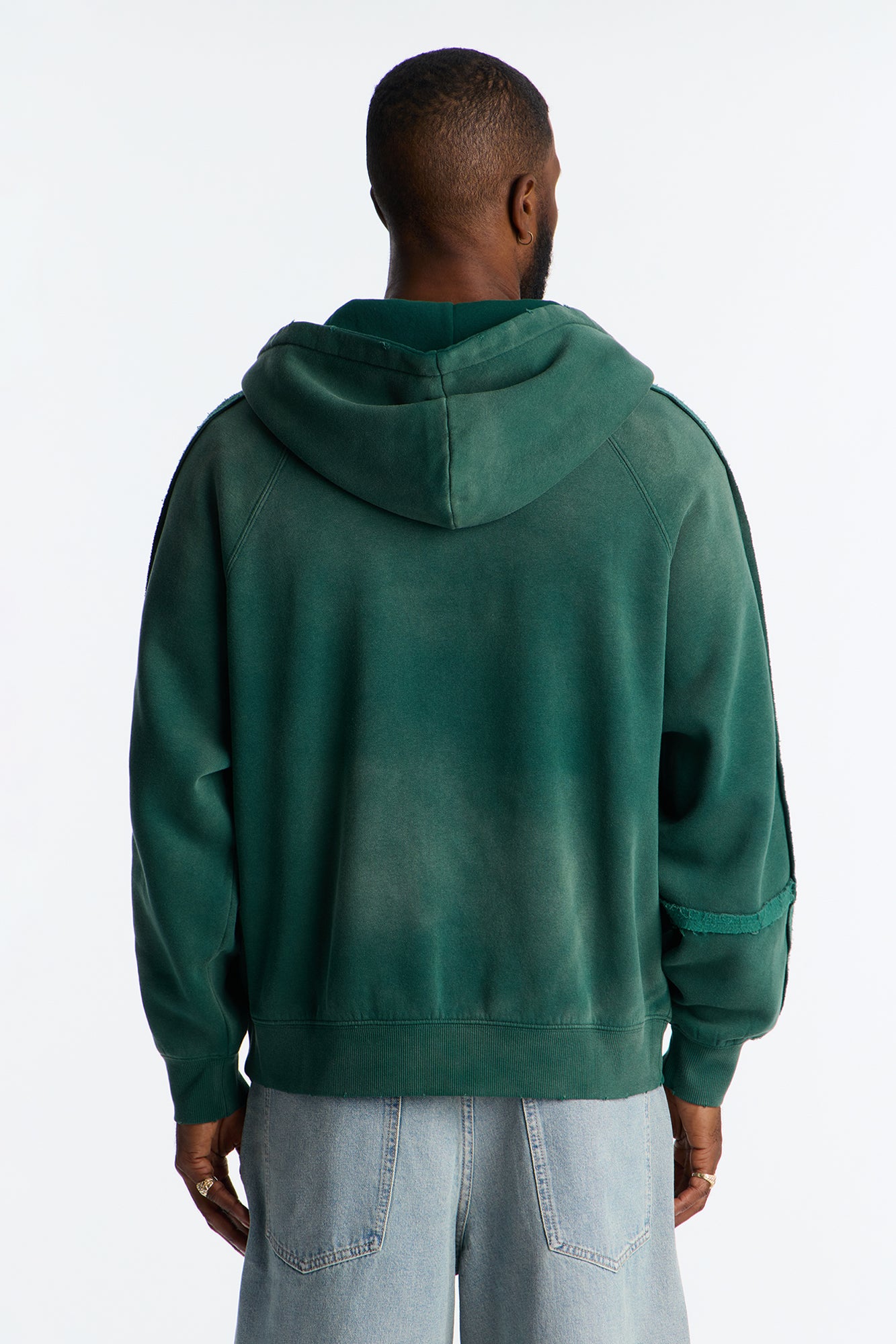 Extra Raw Faded Distressed Zip Up Hoodie - Green