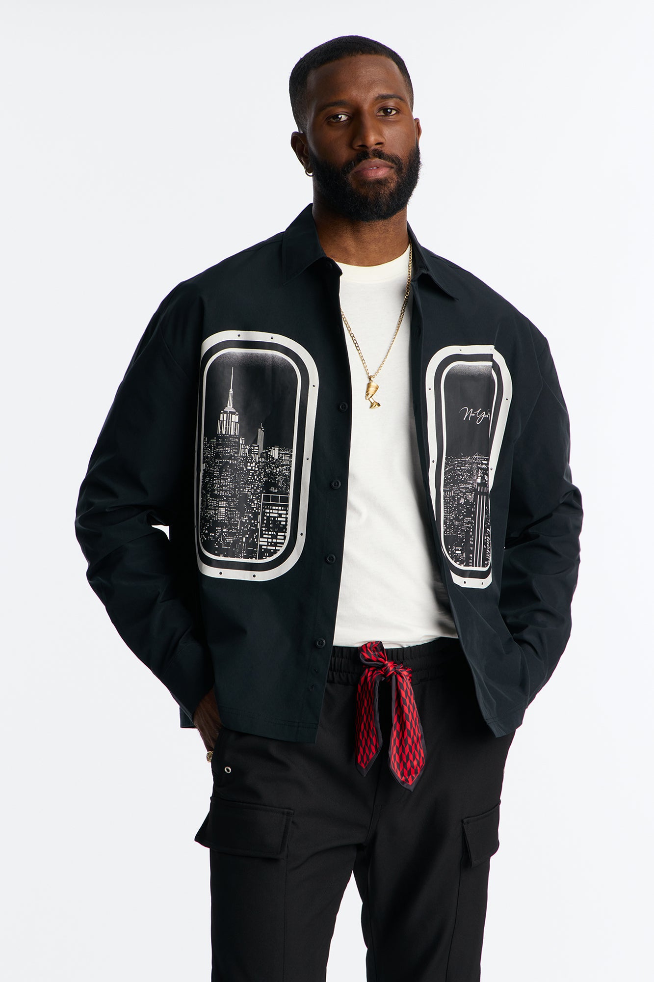 Skyline Views Button Up Shirt - Black
