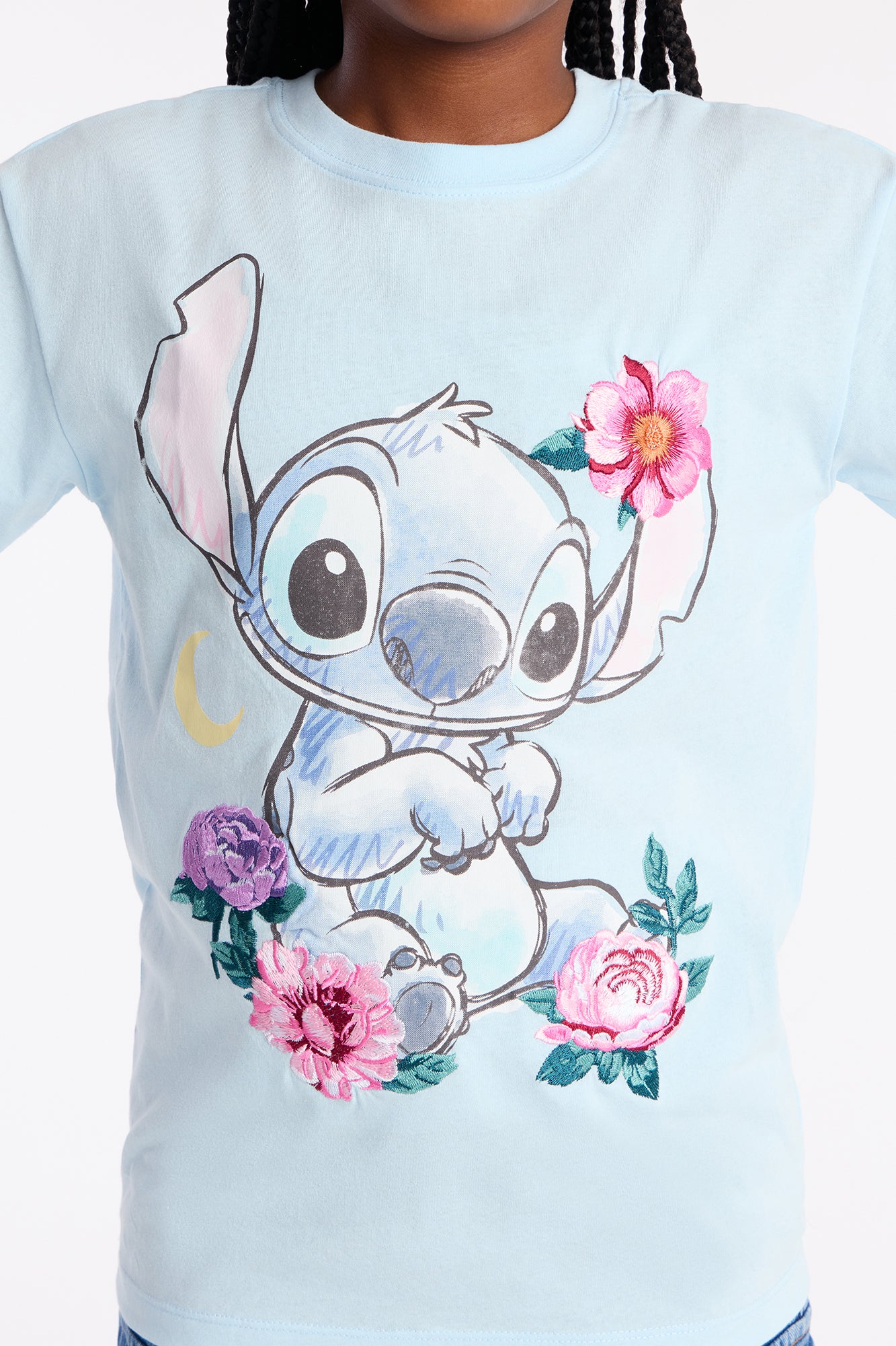 Mini Stitch Among The Flowers Short Sleeve Tee - Light Blue