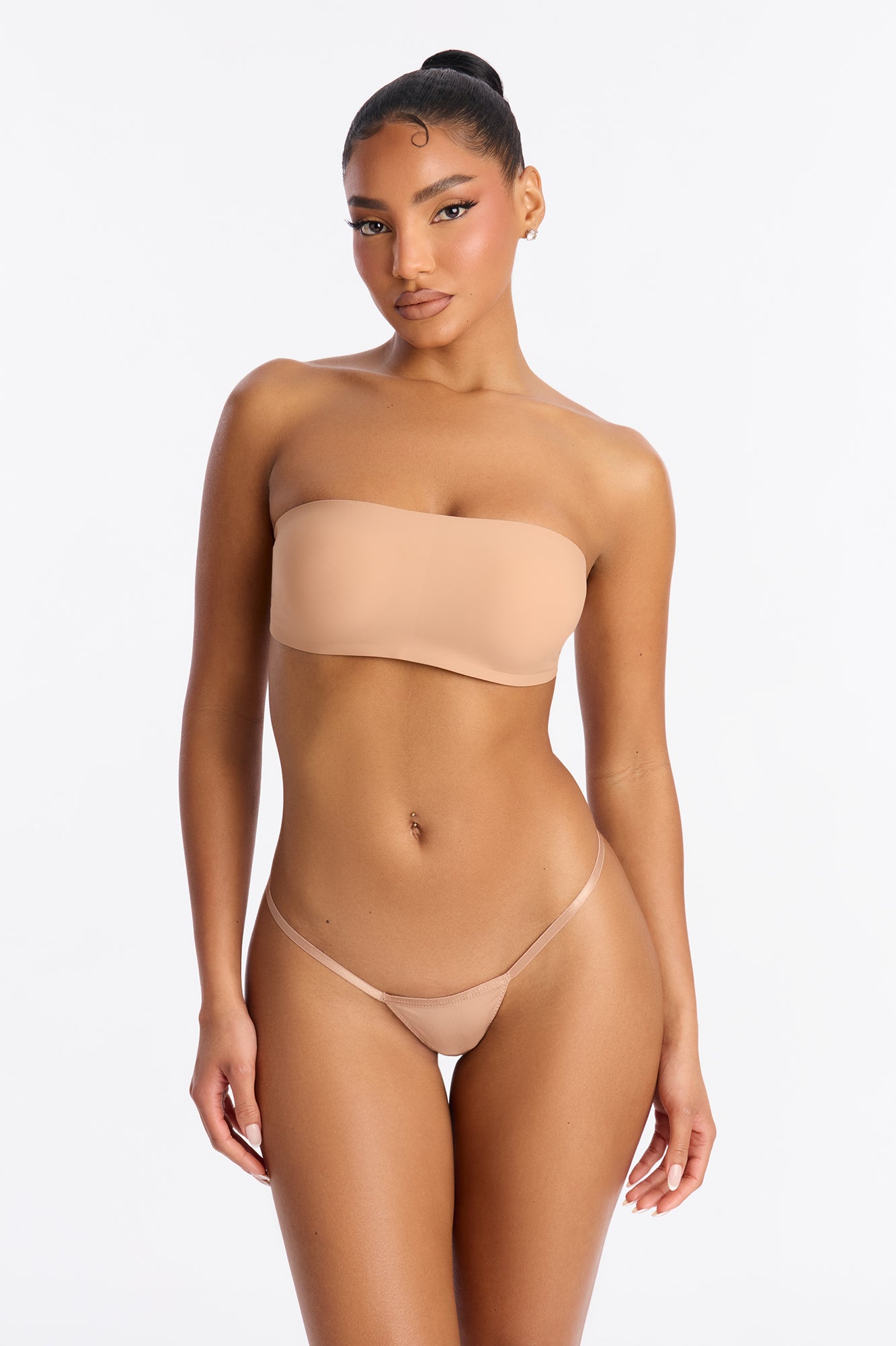 No Show Microfiber Clear Strap Bandeau - Nude