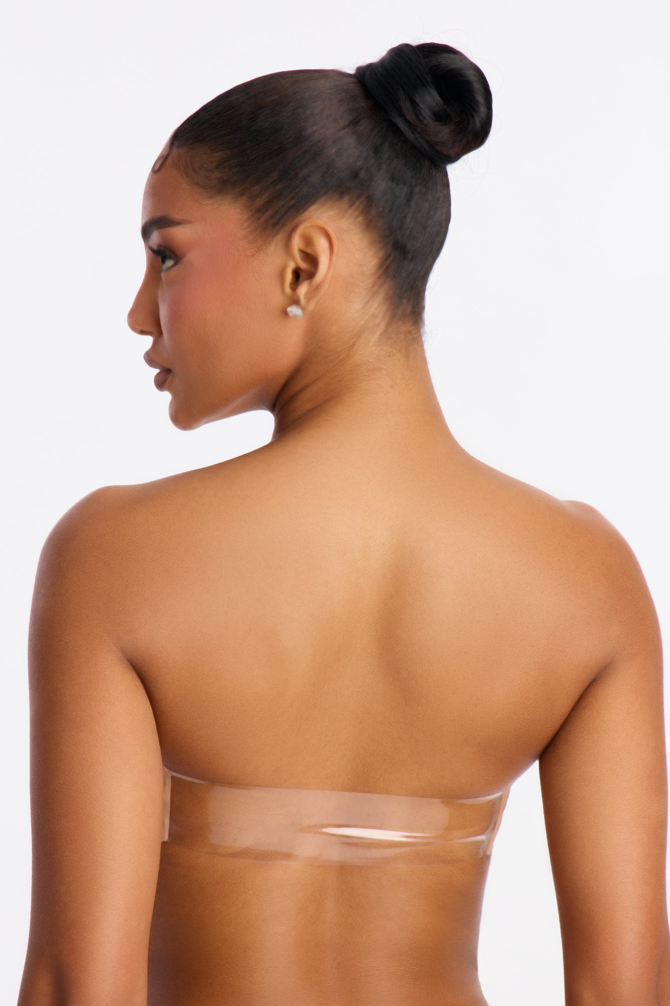No Show Microfiber Clear Strap Bandeau - Nude